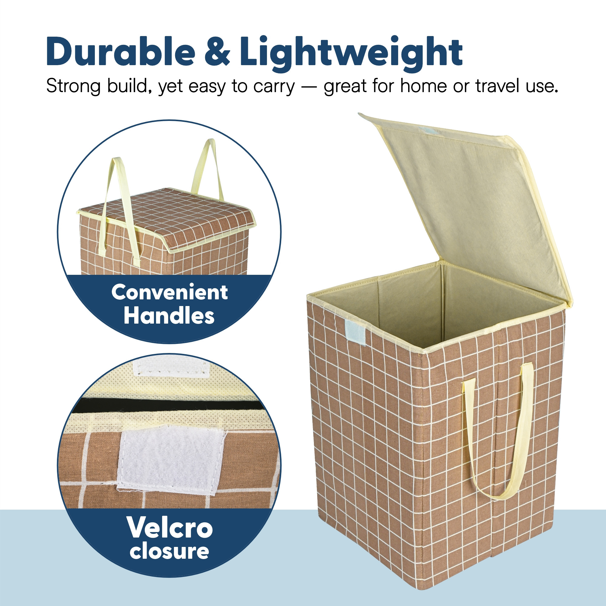 Kuber Industries 75 L Big Size Laundry Bag for Clothes  Foldable Laundry Basket for Clothes Storage with Lid  Dress Basket Perfect for Everyday Use Toys Bedroom  Checked Print  Brown