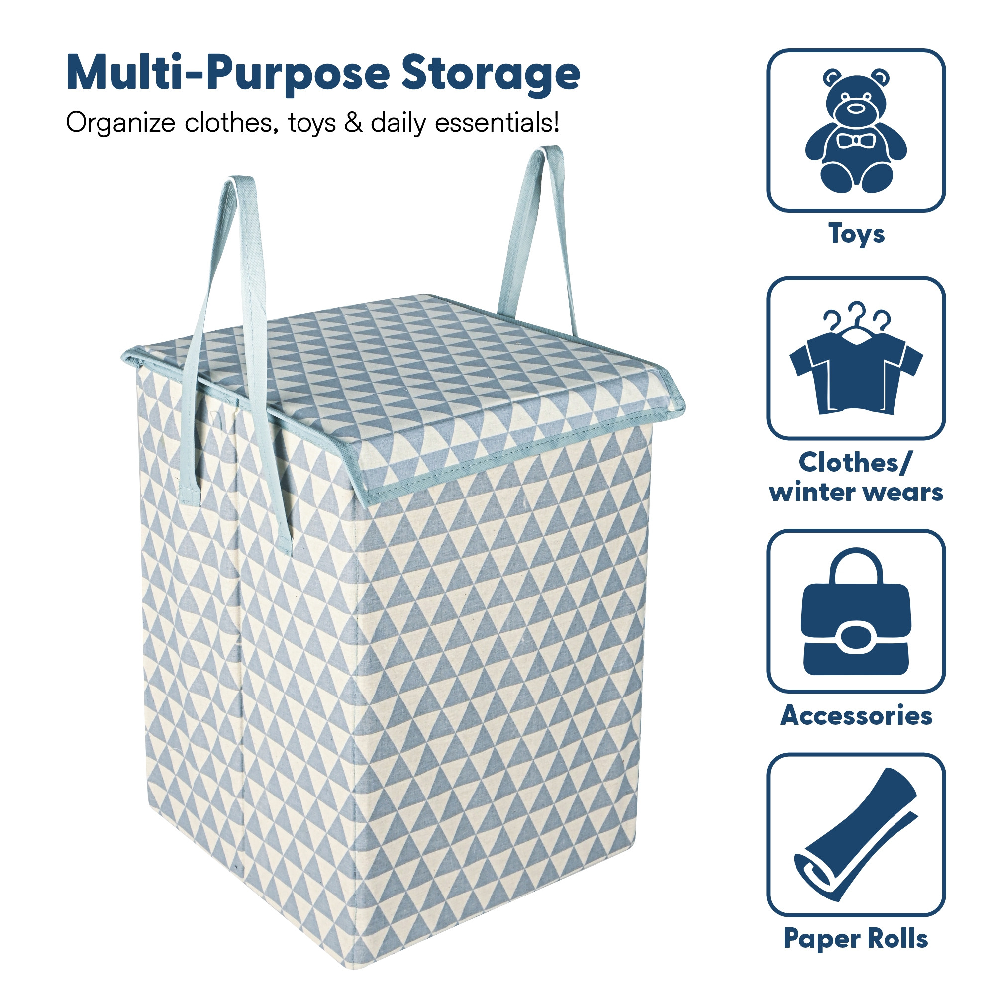 Kuber Industries 75 L Big Size Laundry Bag for Clothes  Foldable Laundry Basket for Clothes Storage with Lid  Dress Basket Perfect for Everyday Use Toys Bedroom  Triangular Print  Grey
