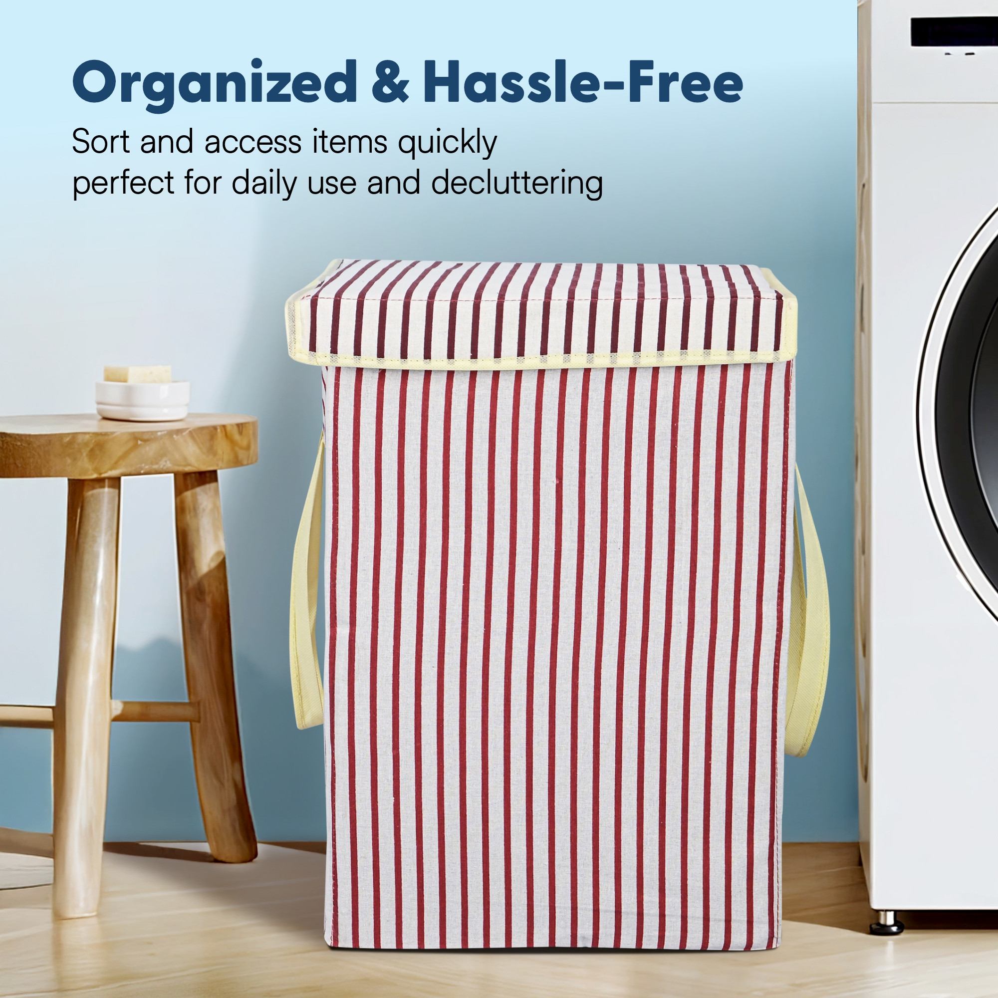 Kuber Industries 75 L Big Size Laundry Bag for Clothes  Foldable Laundry Basket for Clothes Storage with Lid  Dress Basket Perfect for Everyday Use Toys Bedroom  Lining Print  Maroon