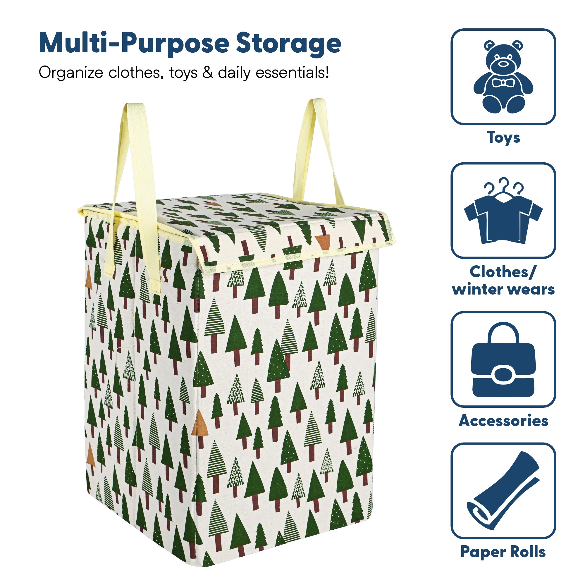 Kuber Industries 75 L Big Size Laundry Bag for Clothes  Foldable Laundry Basket for Clothes Storage with Lid  Dress Basket Perfect for Everyday Use Toys Bedroom  Tree Print  Green