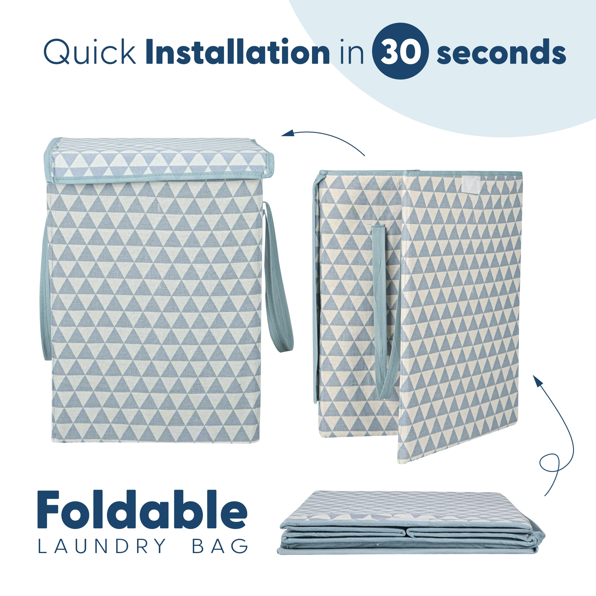 Kuber Industries 75 L Big Size Laundry Bag for Clothes  Foldable Laundry Basket for Clothes Storage with Lid  Dress Basket Perfect for Everyday Use Toys Bedroom  Triangular Print  Grey