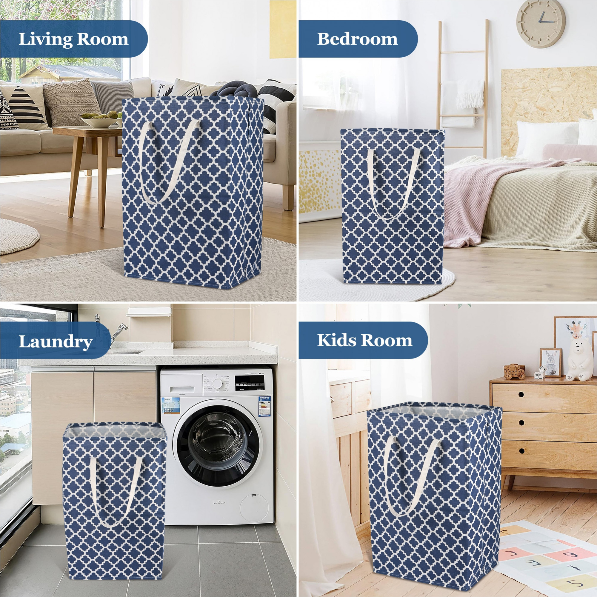 Kuber Industries 75 LTR Canvas Large Laundry Basket for Cloth with Handles  Multipurpose Clothes Storage Basket for Men Women  Kids  Star Print - Royal Blue