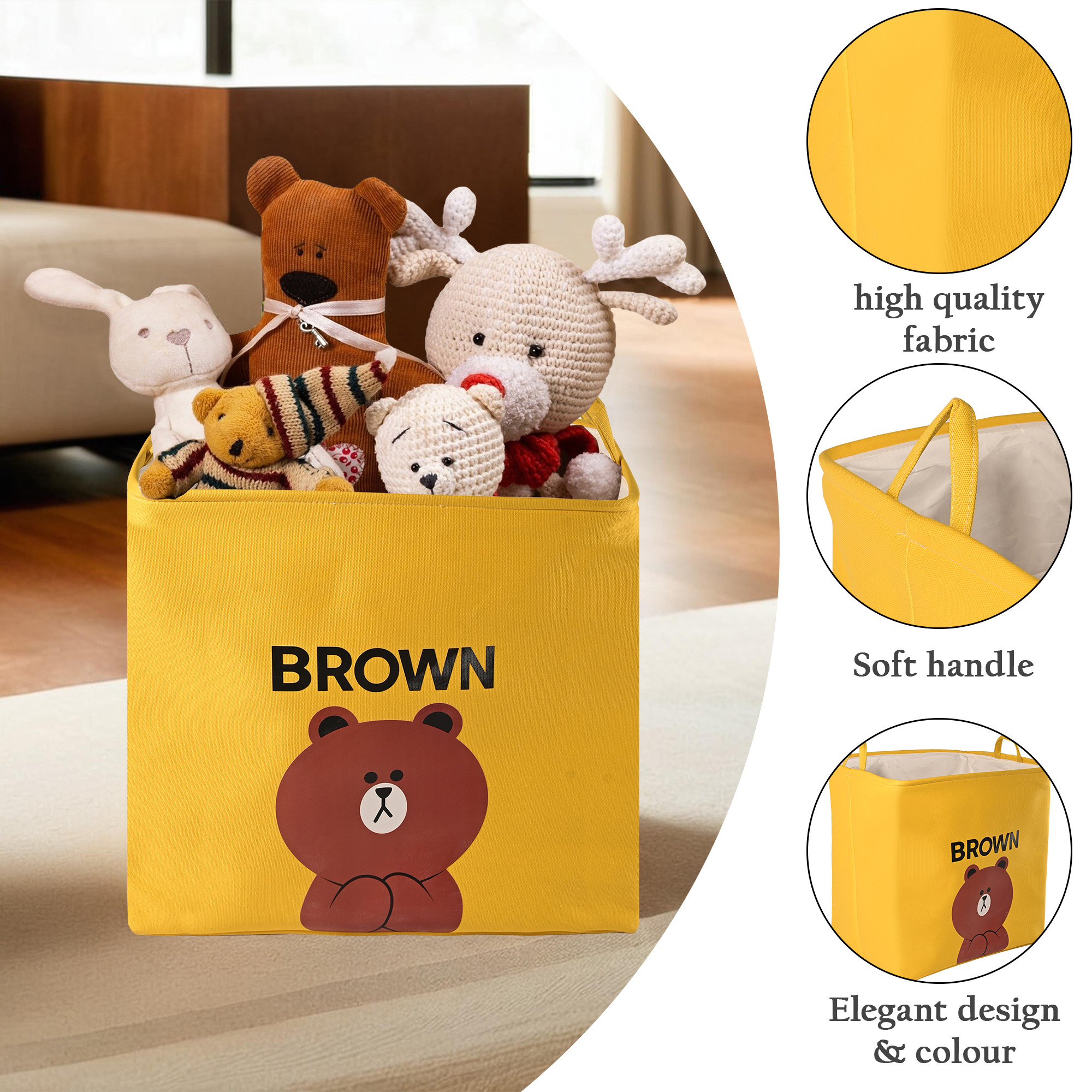 Kuber Industries 75 Ltr Foldable Toys Storage Box Big Size with Handles  Sturdy and Spacious Kids Toys Organiser  Multi-Purpose Laundry Hamper for Dirty Clothes  LJ-20-YEL  Yellow