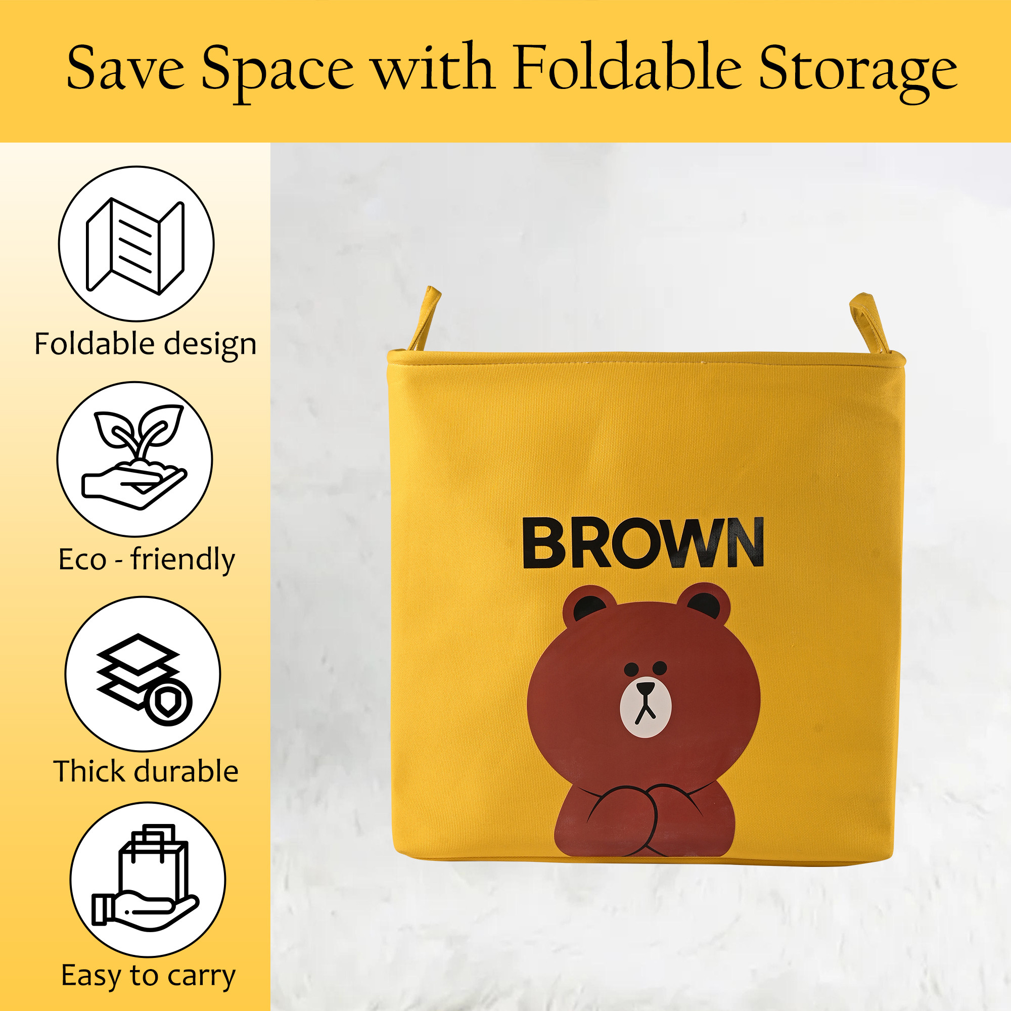 Kuber Industries 75 Ltr Foldable Toys Storage Box Big Size with Handles  Sturdy and Spacious Kids Toys Organiser  Multi-Purpose Laundry Hamper for Dirty Clothes  LJ-20-YEL  Yellow