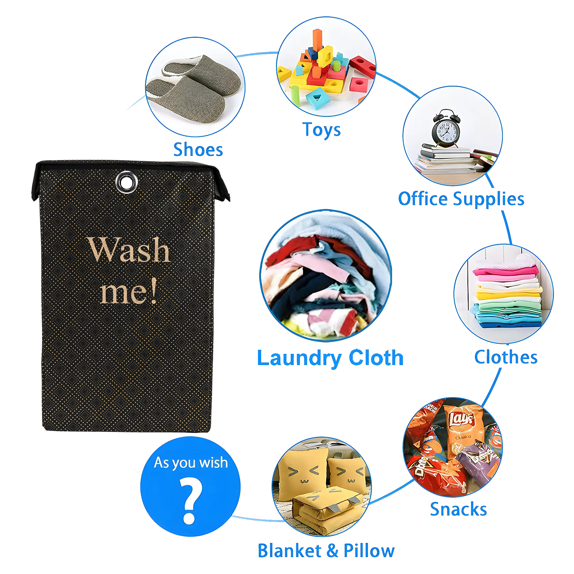 Kuber Industries 75L Foldable Laundry Basket for Clothes with Lid  Collapsible Kids Cloth Bin with Holder  Washing Clothes Storage Basket for Home  Golden Dots -Black