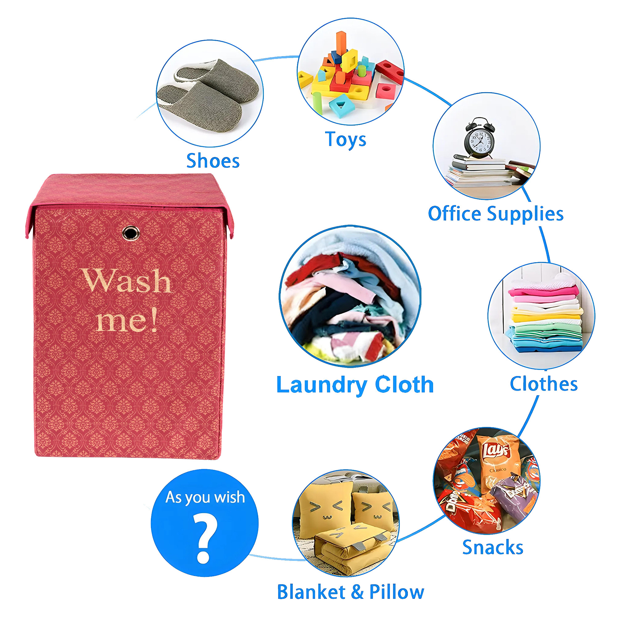 Kuber Industries 75L Foldable Laundry Basket for Clothes with Lid  Collapsible Kids Cloth Bin with Holder  Washing Clothes Storage Basket for Home  Golden Print -Maroon