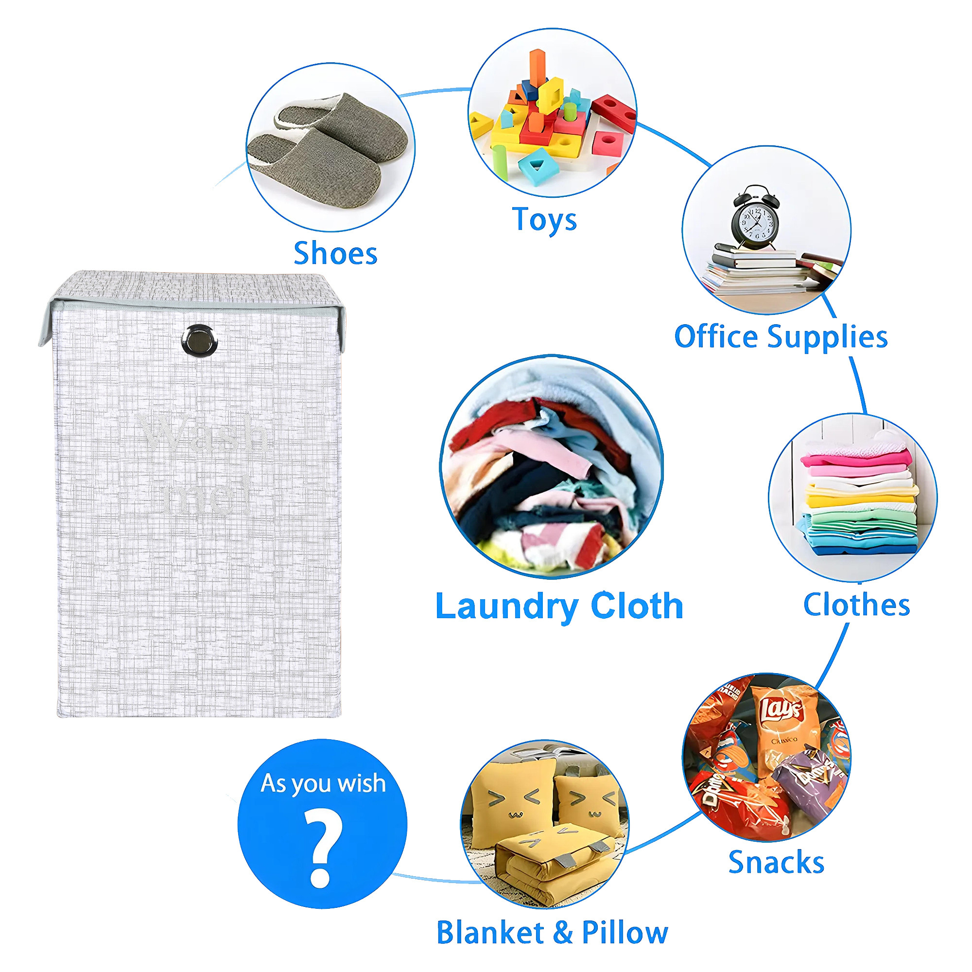 Kuber Industries 75L Foldable Laundry Basket for Clothes with Lid  Collapsible Kids Cloth Bin with Holder  Washing Clothes Storage Basket for Home  Jute Printed -Grey