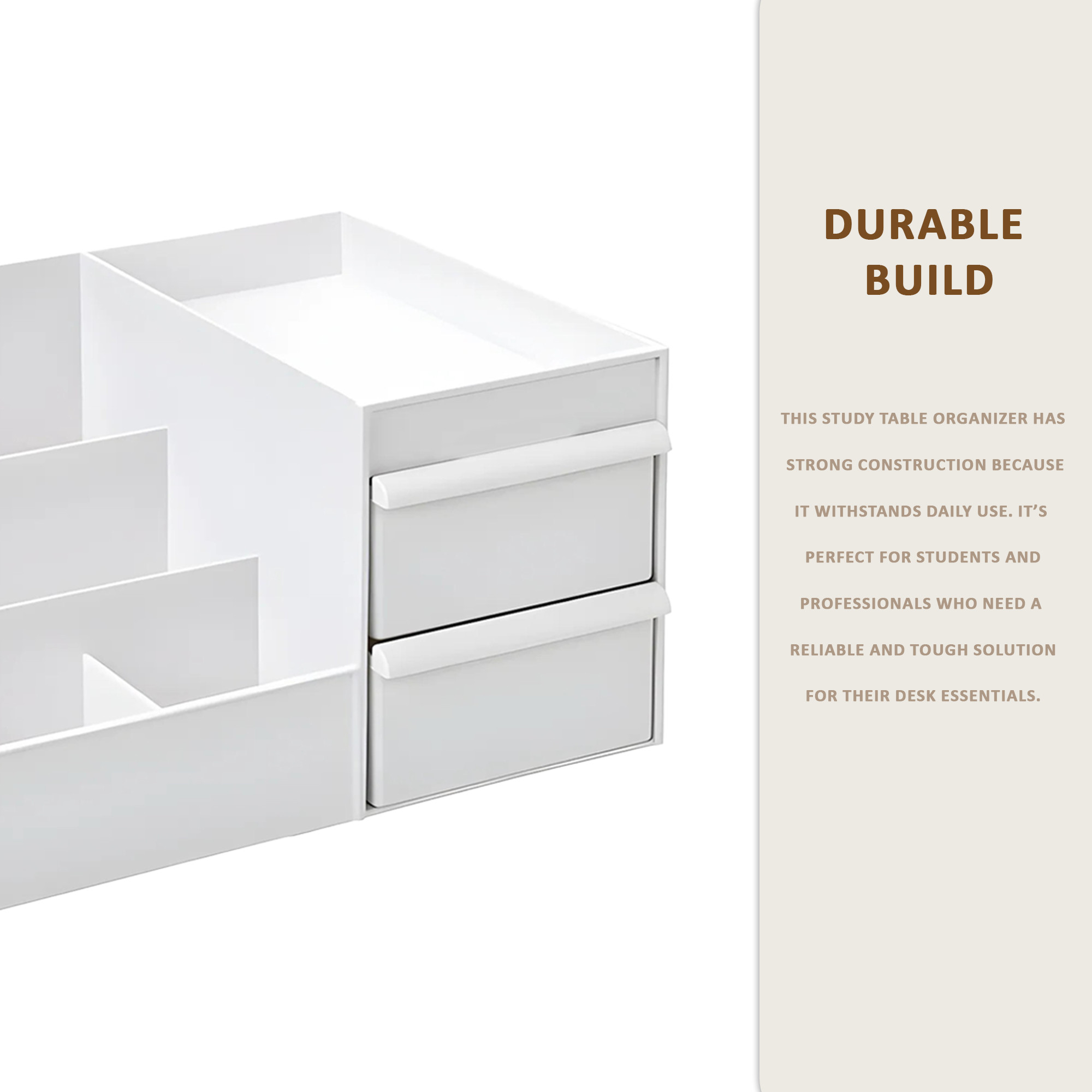 Kuber Industries 8 Compartments Stationary Oragnizers for Desk  Pen Holder for Study Table  Pencil Box with Drawers for Students  White