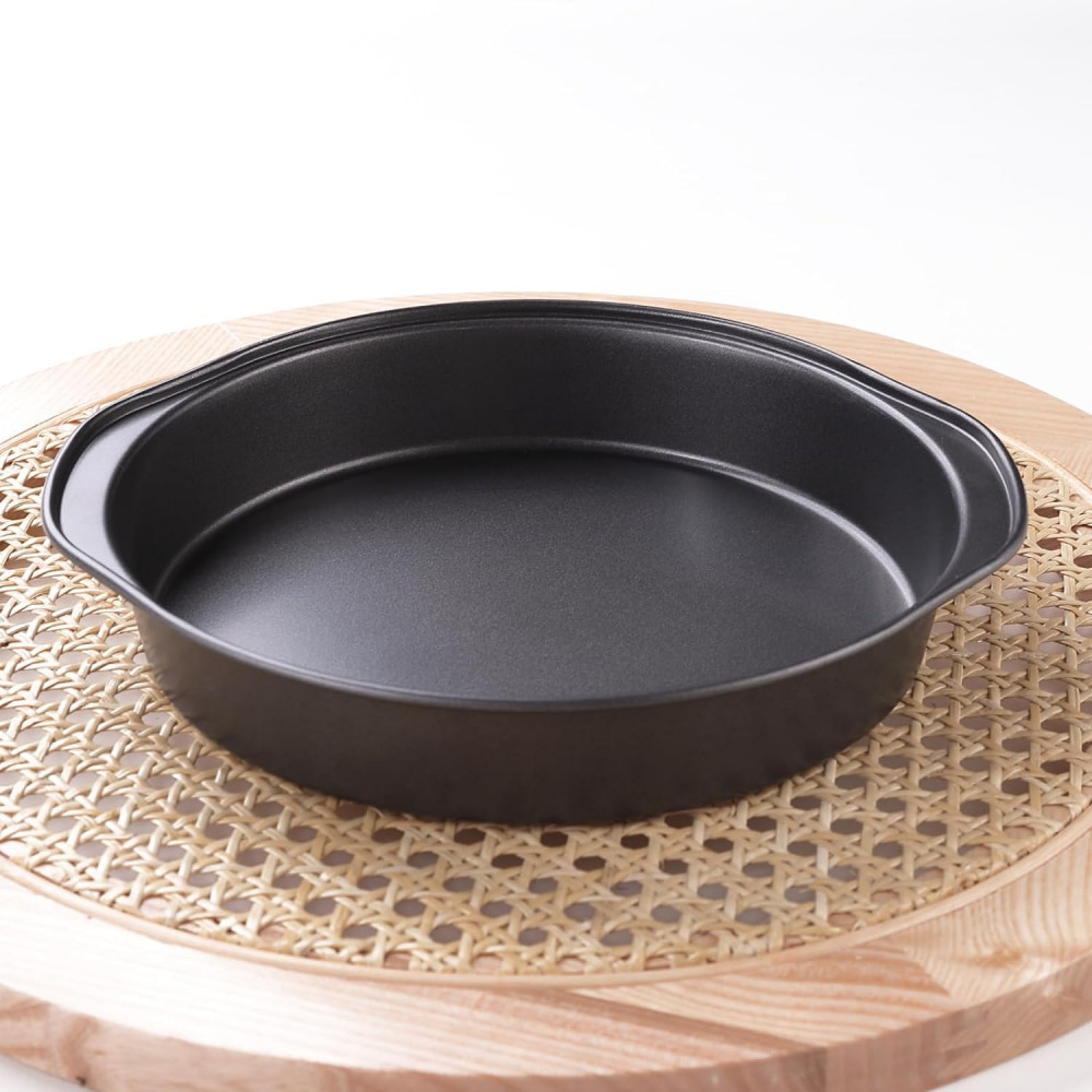 Kuber Industries 8 inch Non-Stick Cake Pan for Baking|Round Shape Cake Baking Mold|Side Handles (Black)