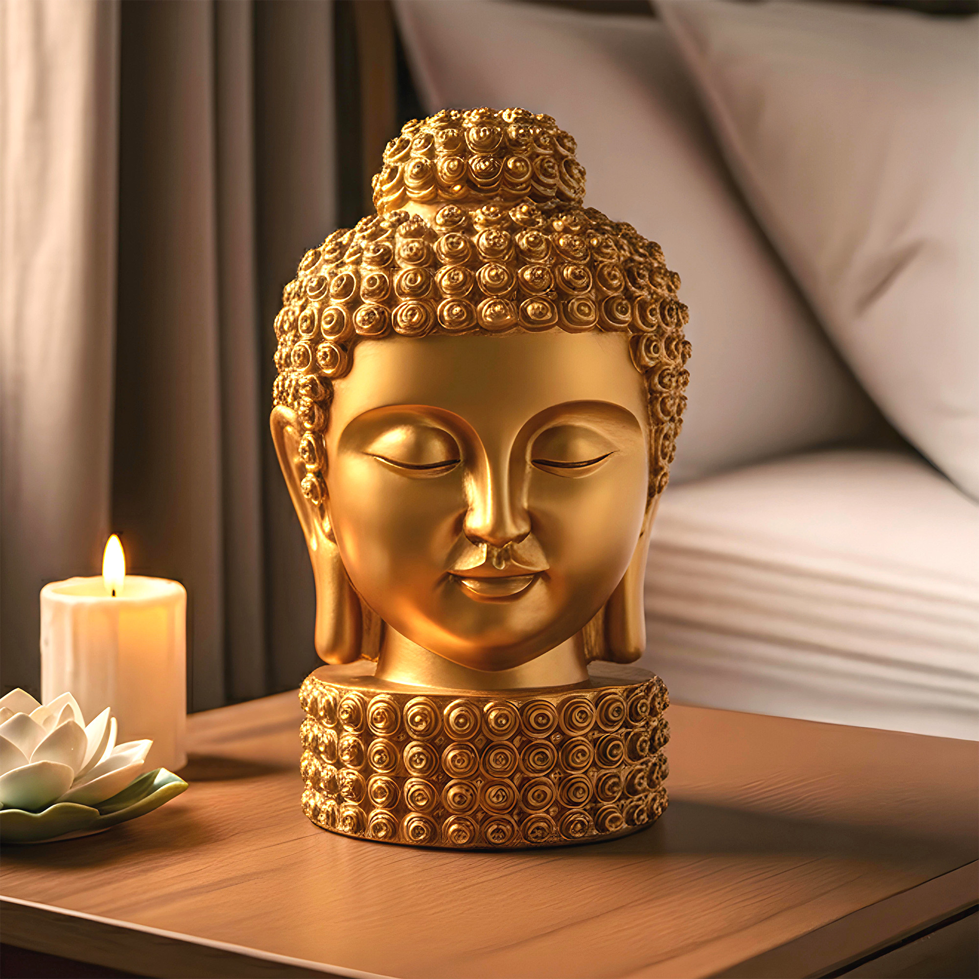 Kuber Industries 8 Inch Resin Buddha Idols for Home Decor  Head Idol Gautam Buddha Statue Figurines  Table Decoration Items For Living Room and Office  Golden