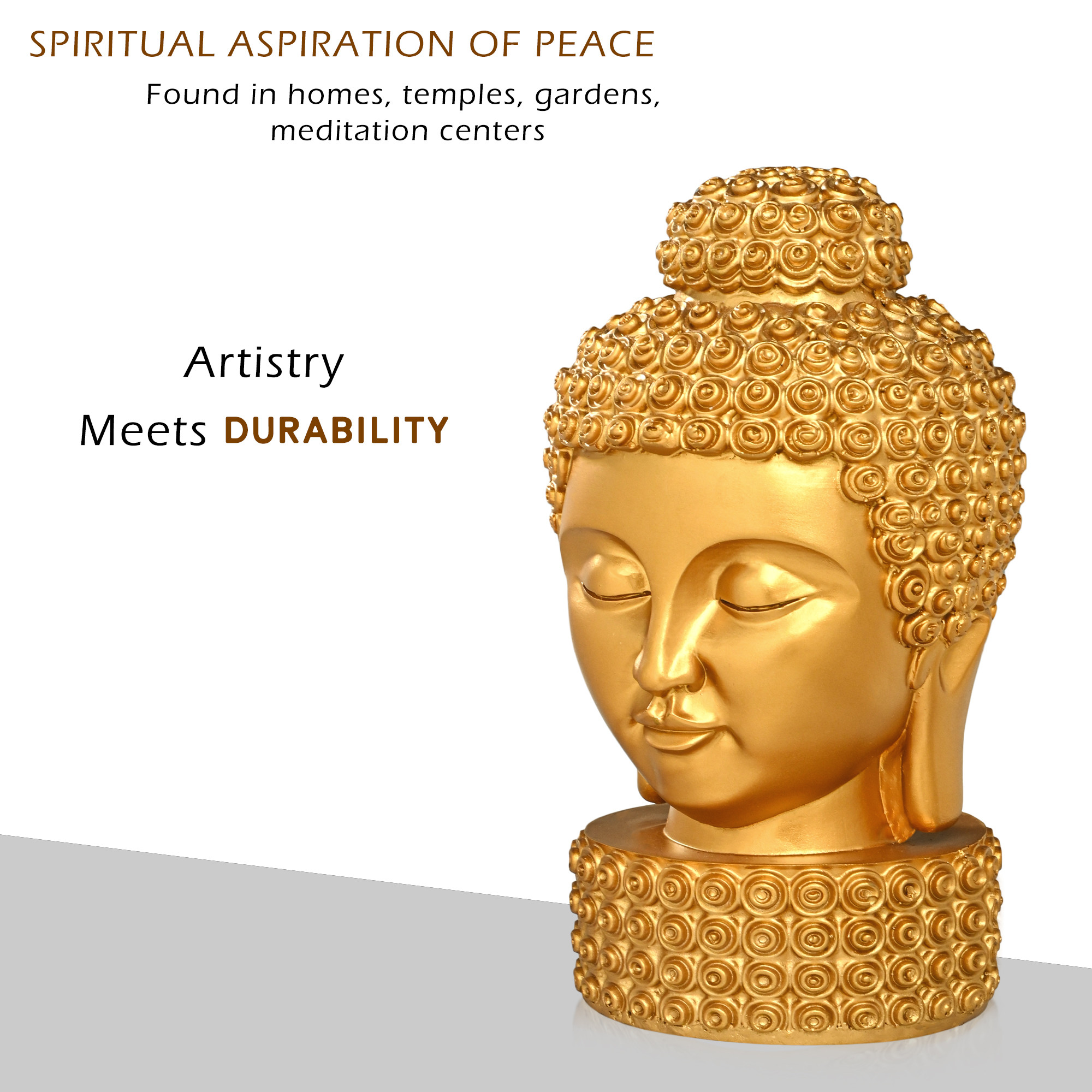 Kuber Industries 8 Inch Resin Buddha Idols for Home Decor  Head Idol Gautam Buddha Statue Figurines  Table Decoration Items For Living Room and Office  Golden