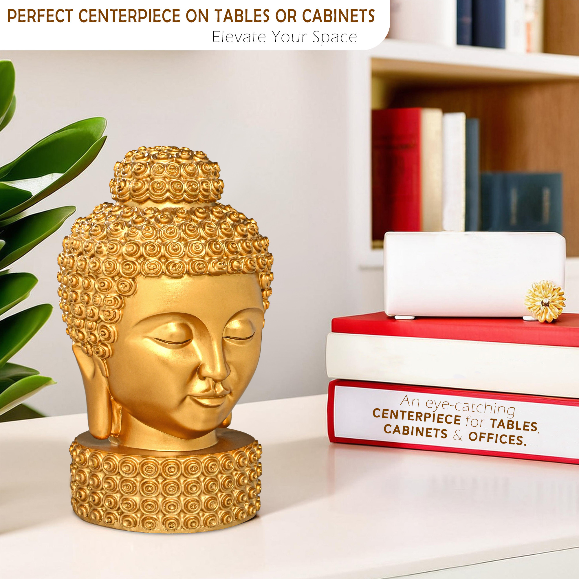 Kuber Industries 8 Inch Resin Buddha Idols for Home Decor  Head Idol Gautam Buddha Statue Figurines  Table Decoration Items For Living Room and Office  Golden