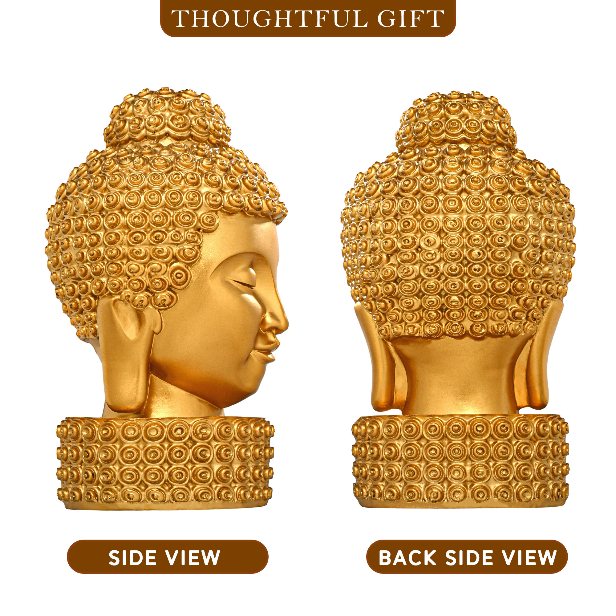 Kuber Industries 8 Inch Resin Buddha Idols for Home Decor  Head Idol Gautam Buddha Statue Figurines  Table Decoration Items For Living Room and Office  Golden