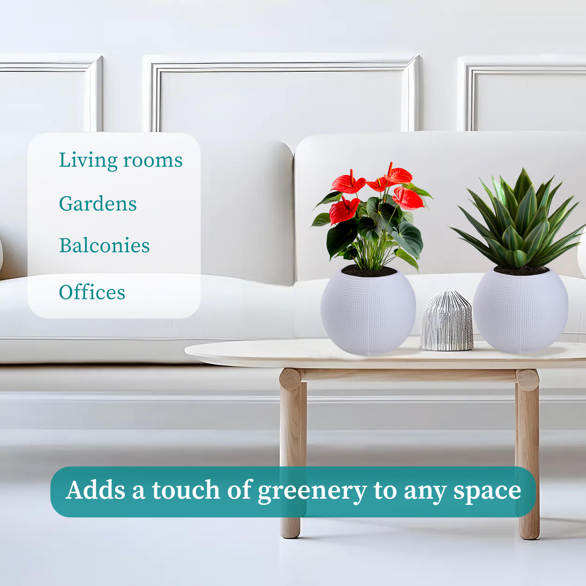 Kuber Industries 8 Inches Plastic Flower Pot  Plant Pots for Home Decoration Office  Gardening  Table Patio and Balcony Planter Stand  Indoor  Outdoor Gamla Stand - White