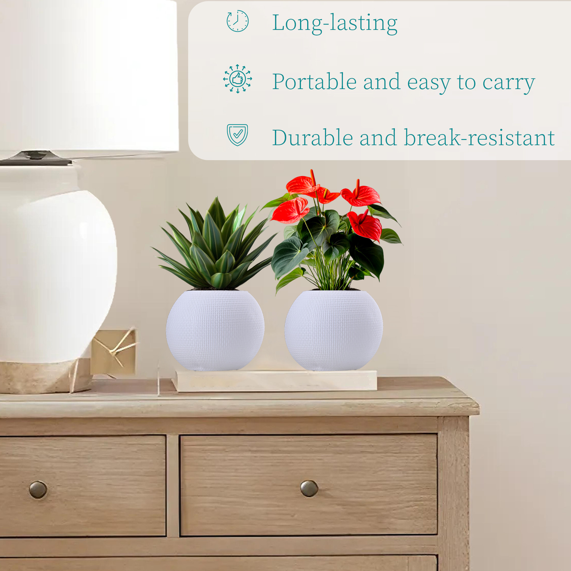 Kuber Industries 8 Inches Plastic Flower Pot  Plant Pots for Home Decoration Office  Gardening  Table Patio and Balcony Planter Stand  Indoor  Outdoor Gamla Stand - White