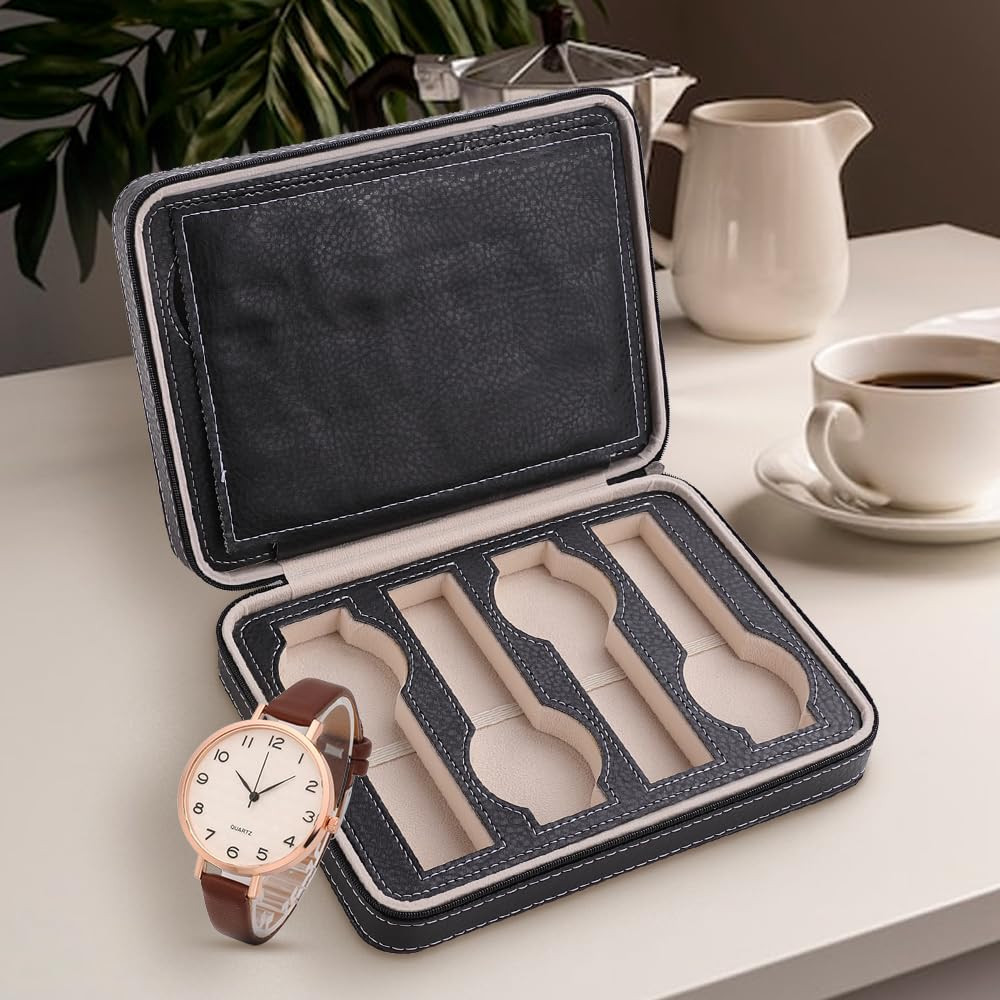Kuber Industries 8 Slots Watch Zipper bag |Watch Organizer For Men & Women (Black)
