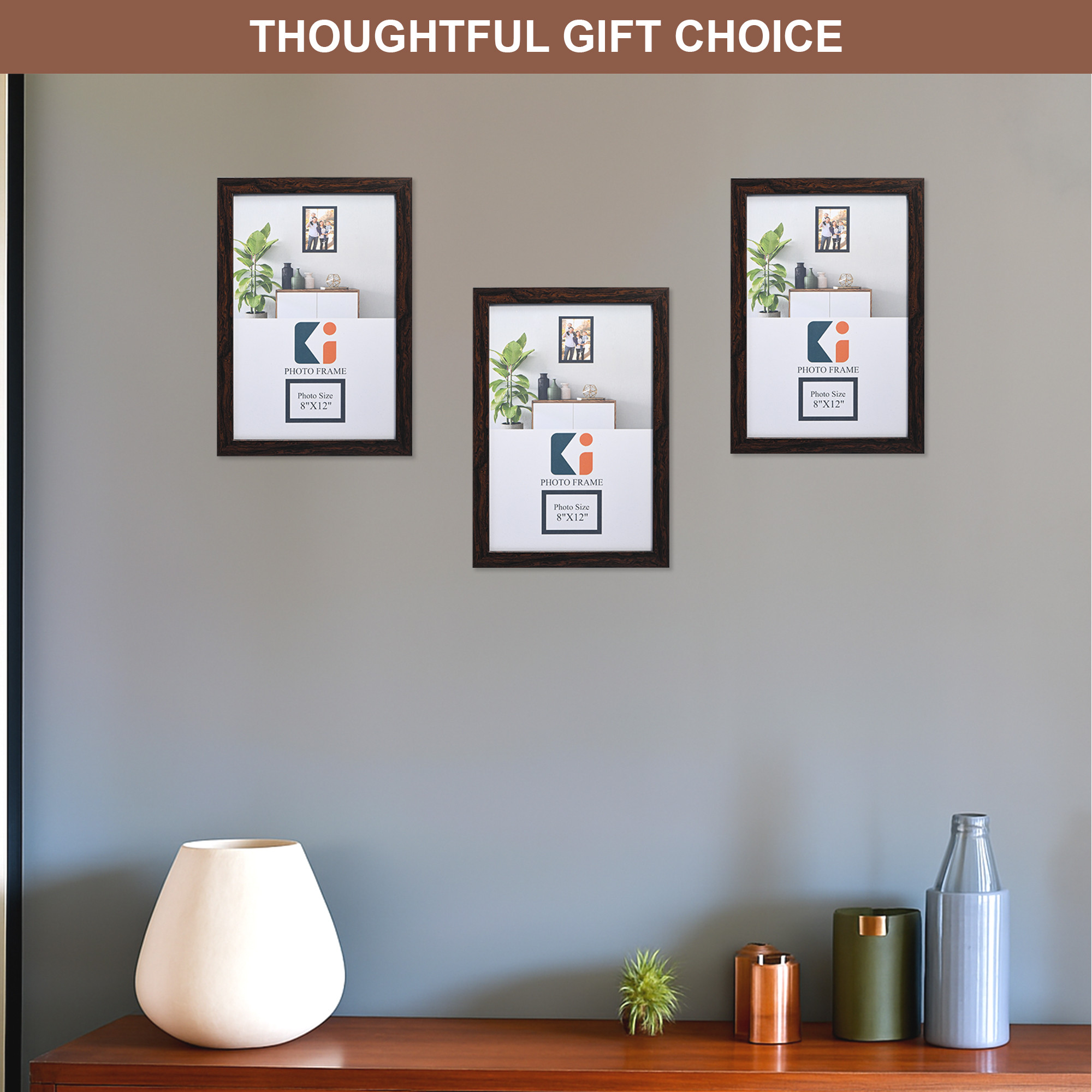 Kuber Industries 8 x 12 Inches A4 Photo Frame Set of 5 for Hanging Wall Decor  Plexi Glass  Picture Frames for Home Decor and Office  Photoframe for Living Room and Bedroom Wall  Brown