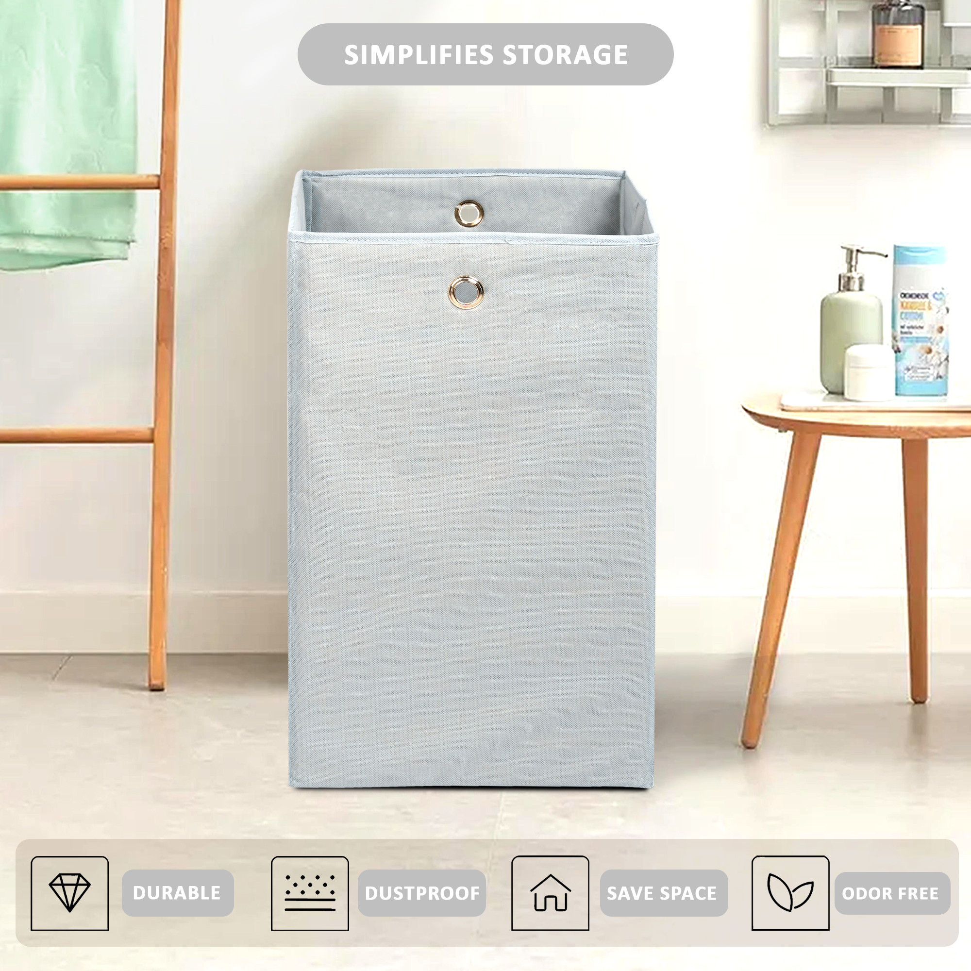 Kuber Industries 80L Foldable Laundry Basket for Clothes with Holding Rings  Cloth Storage Box for Washing  Kids Toys  Unwashed Dirty Dress Bins Bucket for Storage  Plain Grey