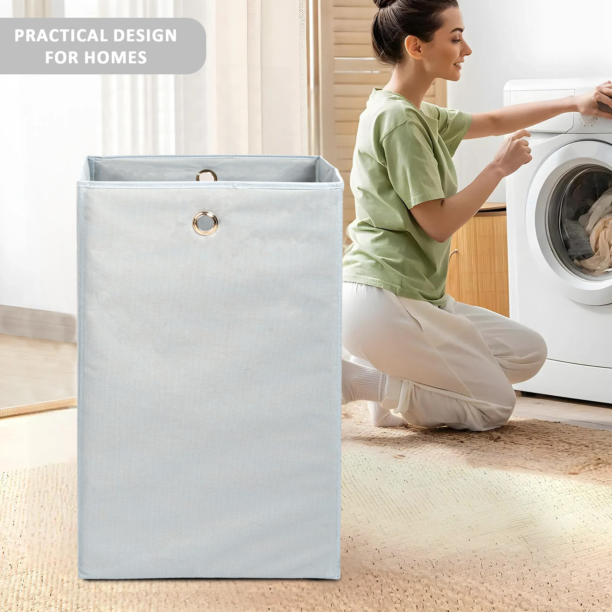 Kuber Industries 80L Foldable Laundry Basket for Clothes with Holding Rings  Cloth Storage Box for Washing  Kids Toys  Unwashed Dirty Dress Bins Bucket for Storage  Plain Grey