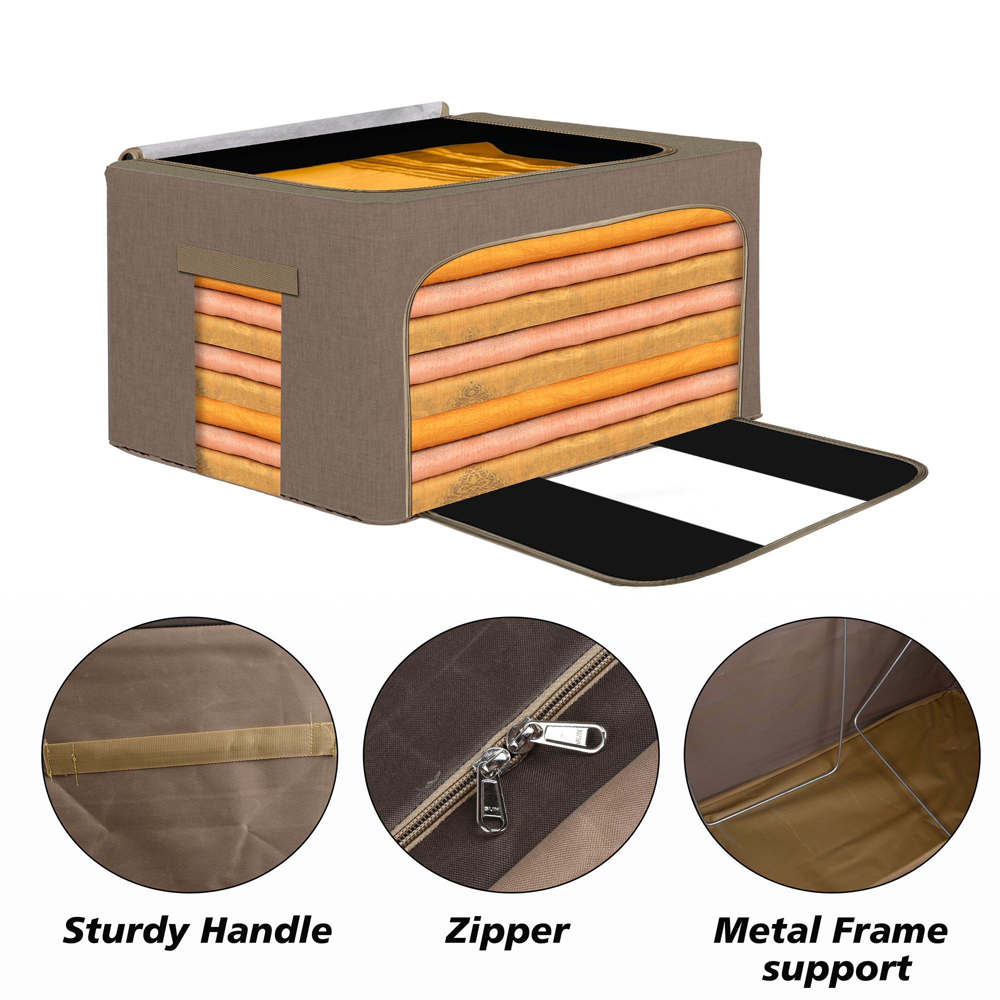 Kuber Industries 88 Liter Clothes Storage Box  Foldable Steel Frame Clothes Organizer  Storage Box For Wardrobe-Saree-Shirts And Blankets  Underbed Storage Bag  Brown