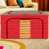 88 Liter Clothes Storage Box | Foldable Steel Frame Clothes Organizer | Storage Box For Wardrobe-Saree-Shirts And Blankets | Underbed Storage Bag | Dot Print | Red &amp; Brown