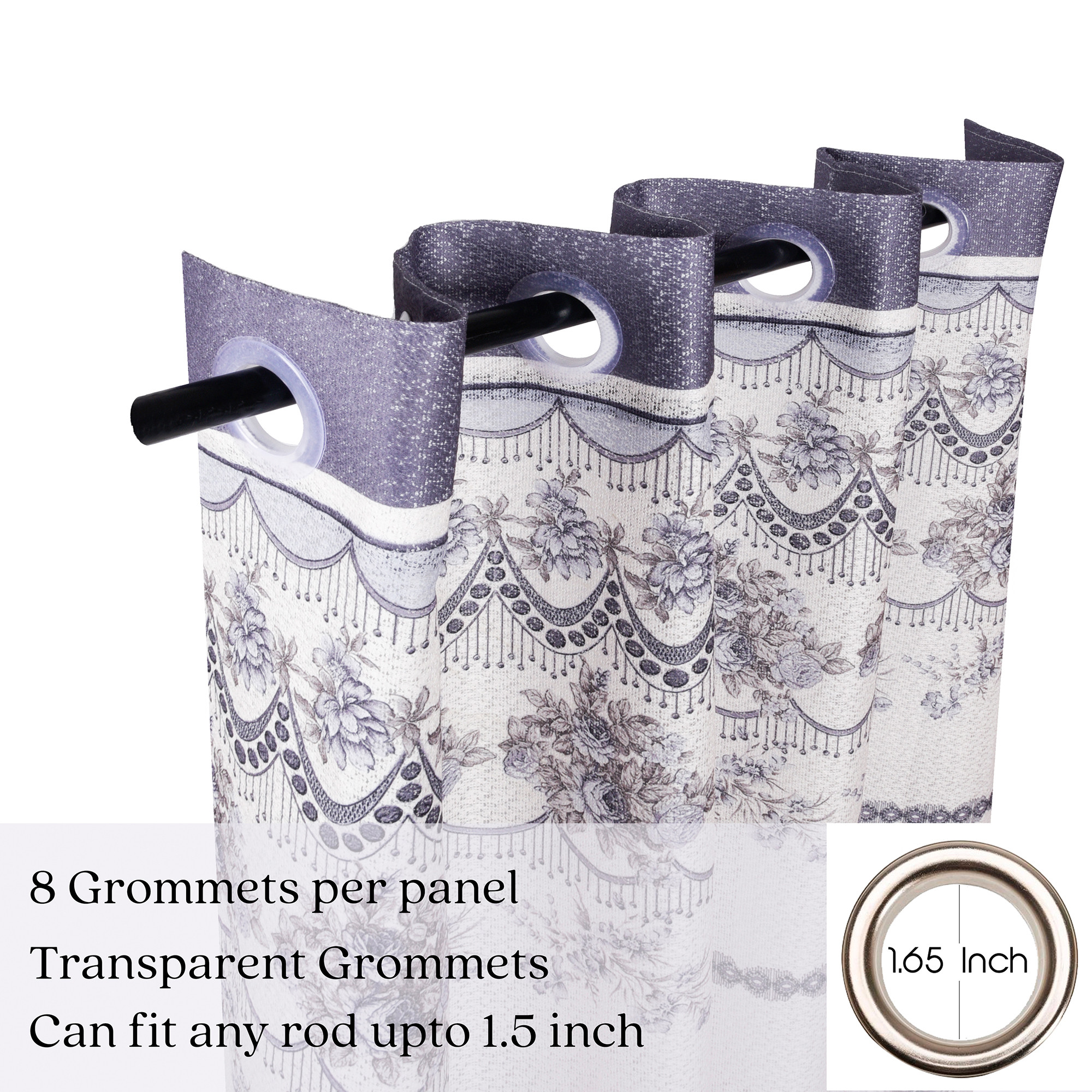 Kuber Industries 9 Feet Curtains for Living Room  Door Curtains for Balcony Bedroom  Pooja Room  Flower Print - Grey  Cream