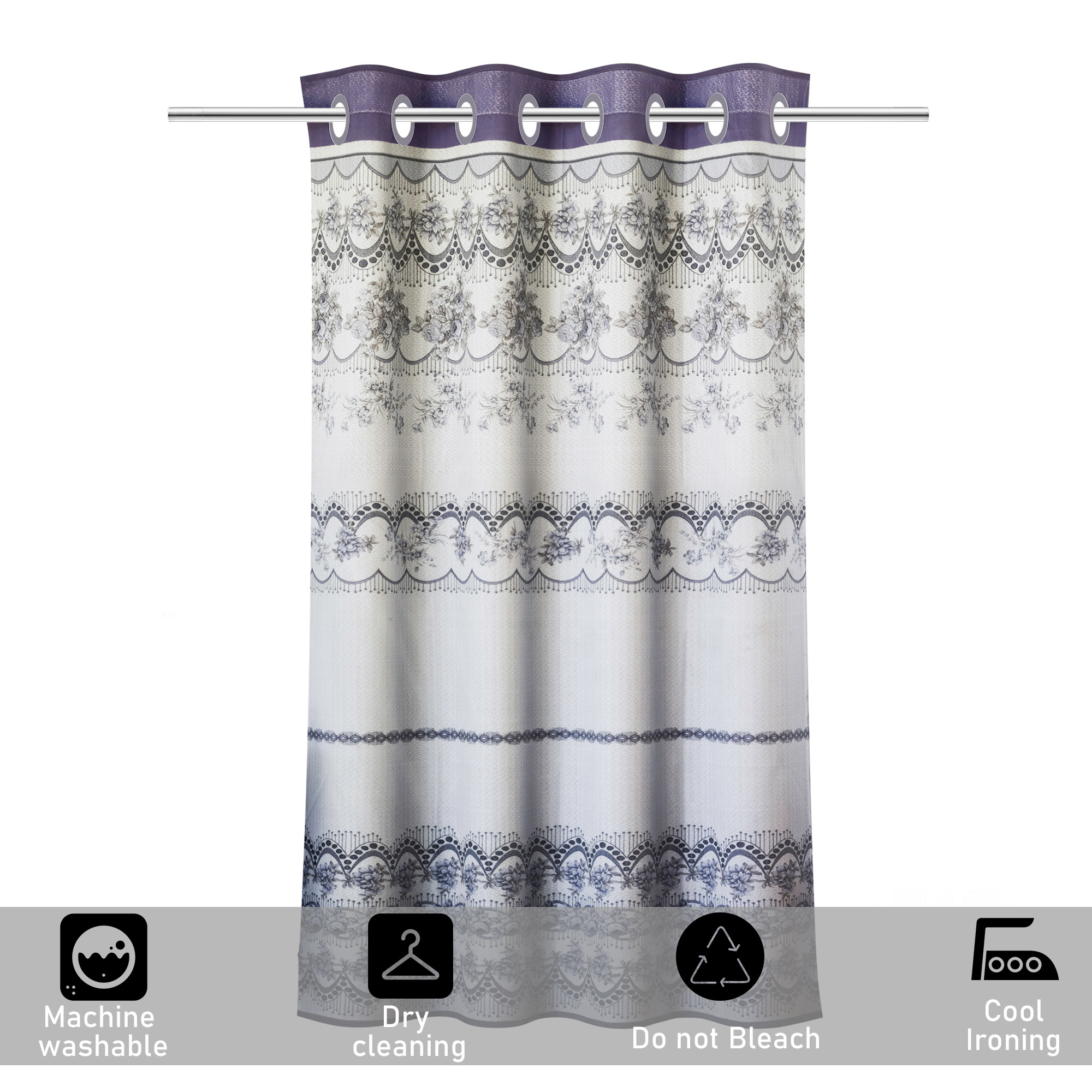 Kuber Industries 9 Feet Curtains for Living Room  Door Curtains for Balcony Bedroom  Pooja Room  Flower Print - Grey  Cream