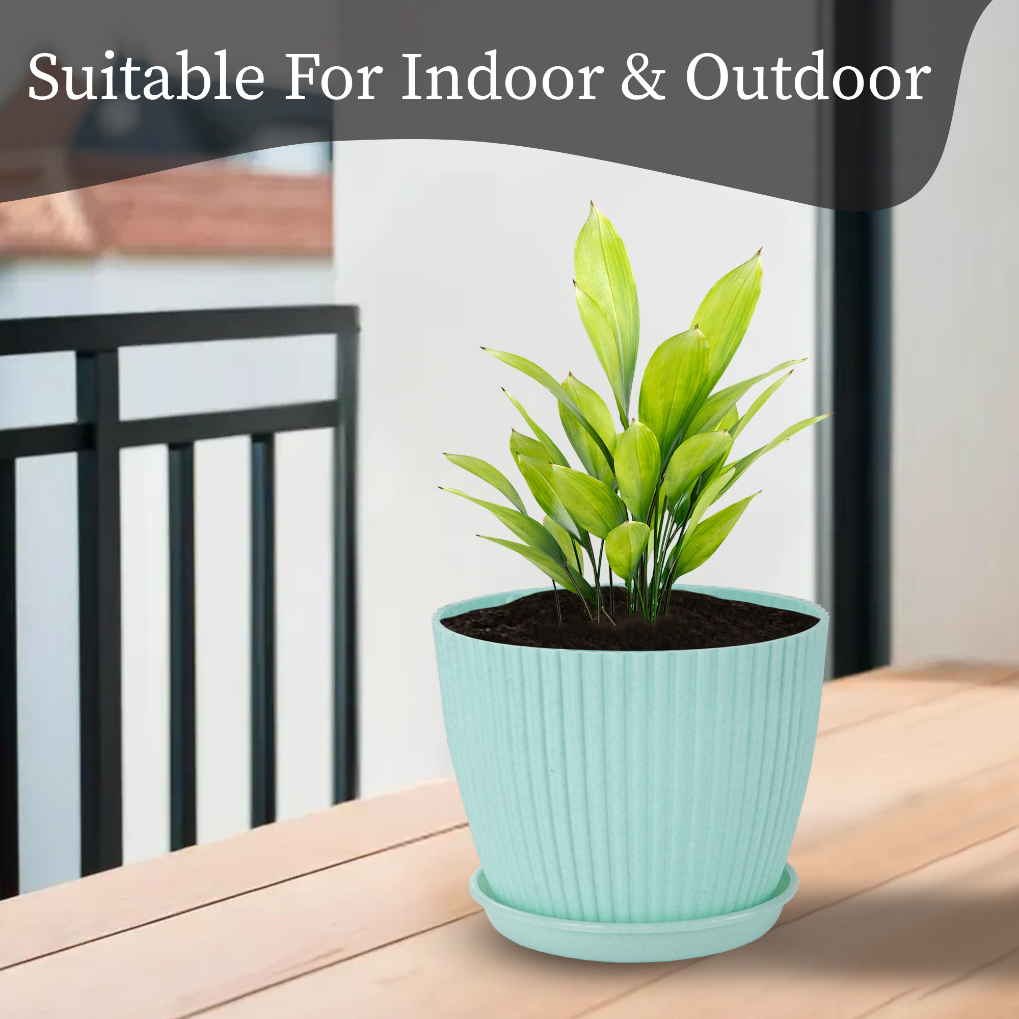 Kuber Industries 9 Inches Flower Pots for Garden with Tray  Planters for Home Decor  Gamla  Gardening Pots for Balcony  Indoor  Plant Pot for Living Room  Marble Mega - Green