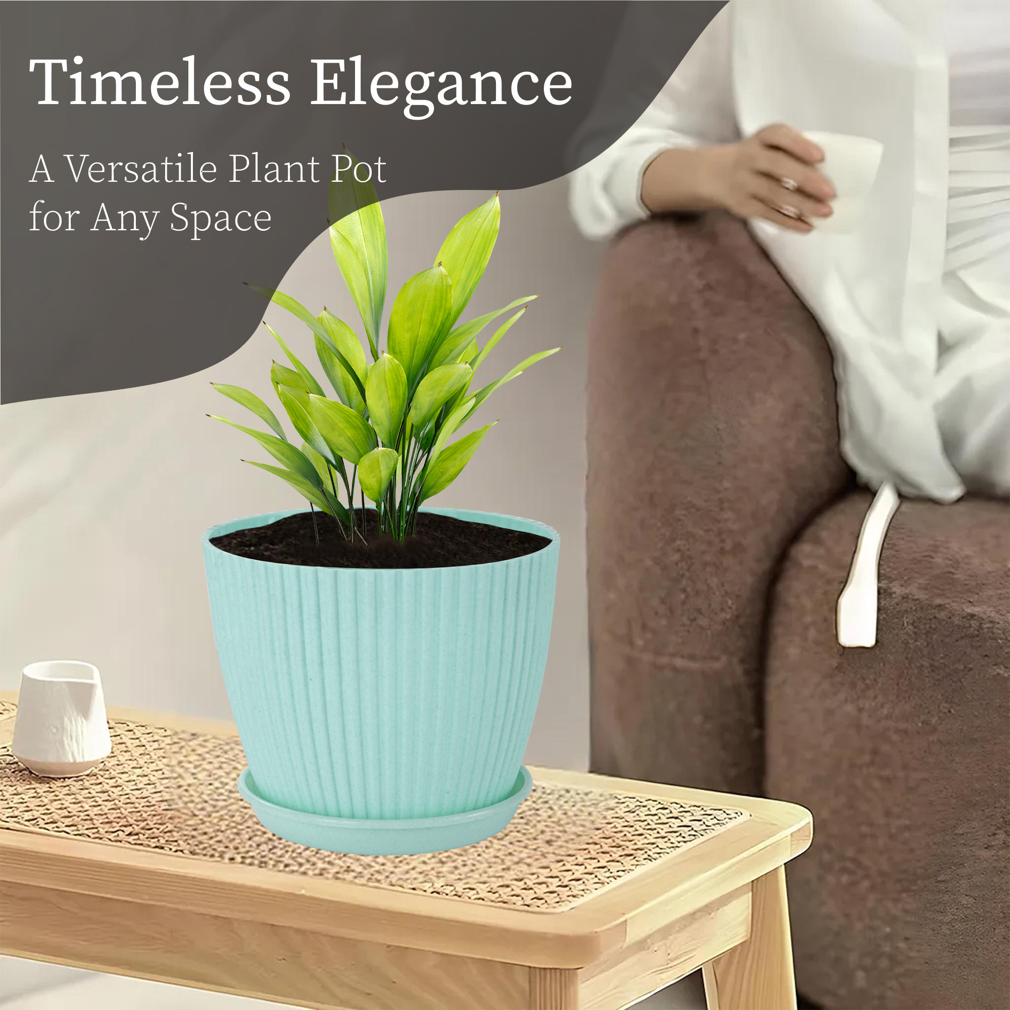 Kuber Industries 9 Inches Flower Pots for Garden with Tray  Planters for Home Decor  Gamla  Gardening Pots for Balcony  Indoor  Plant Pot for Living Room  Marble Mega - Green