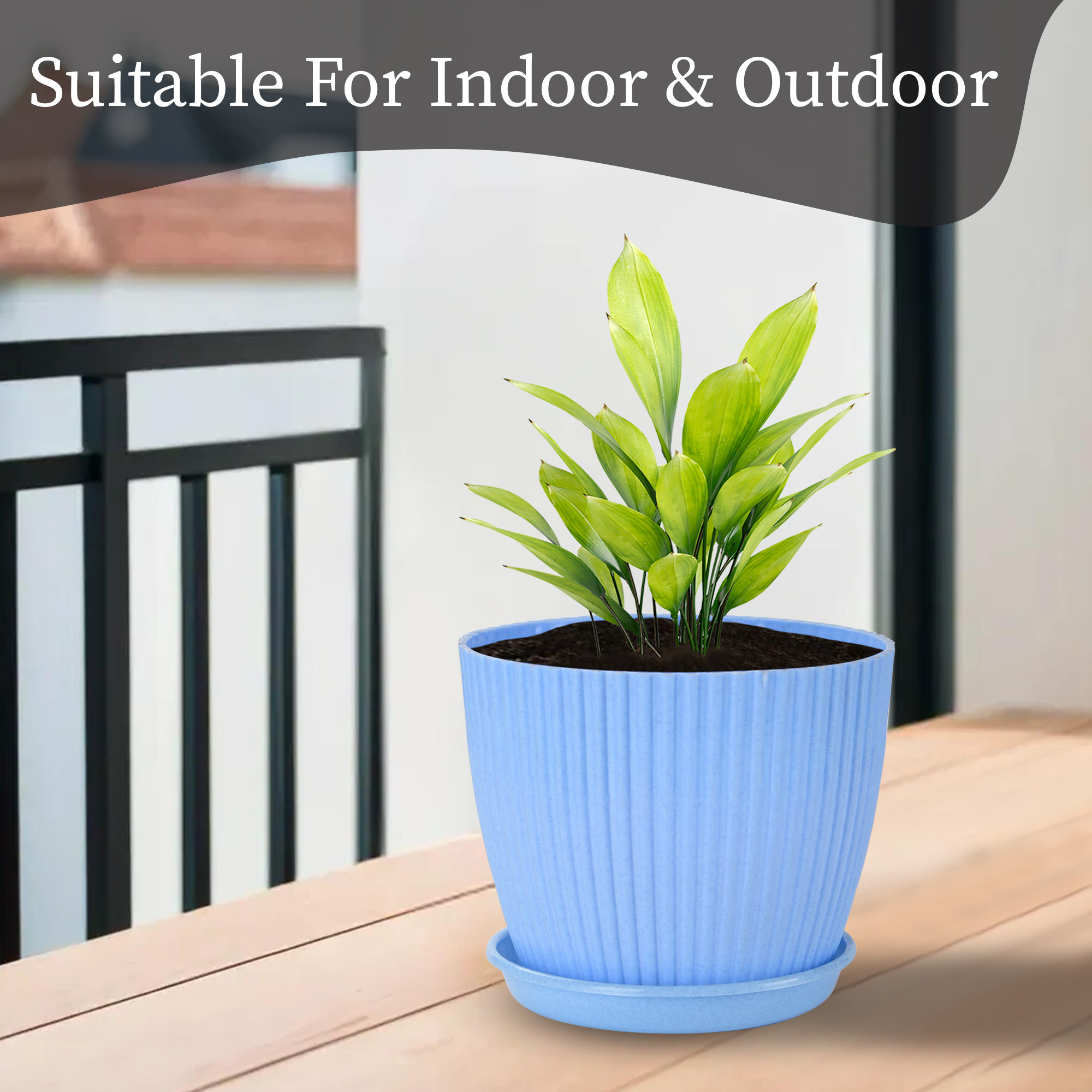 Kuber Industries 9 Inches Flower Pots for Garden with Tray  Planters for Home Decor  Gamla  Gardening Pots for Balcony  Indoor  Plant Pot for Living Room Marble Mega - Blue