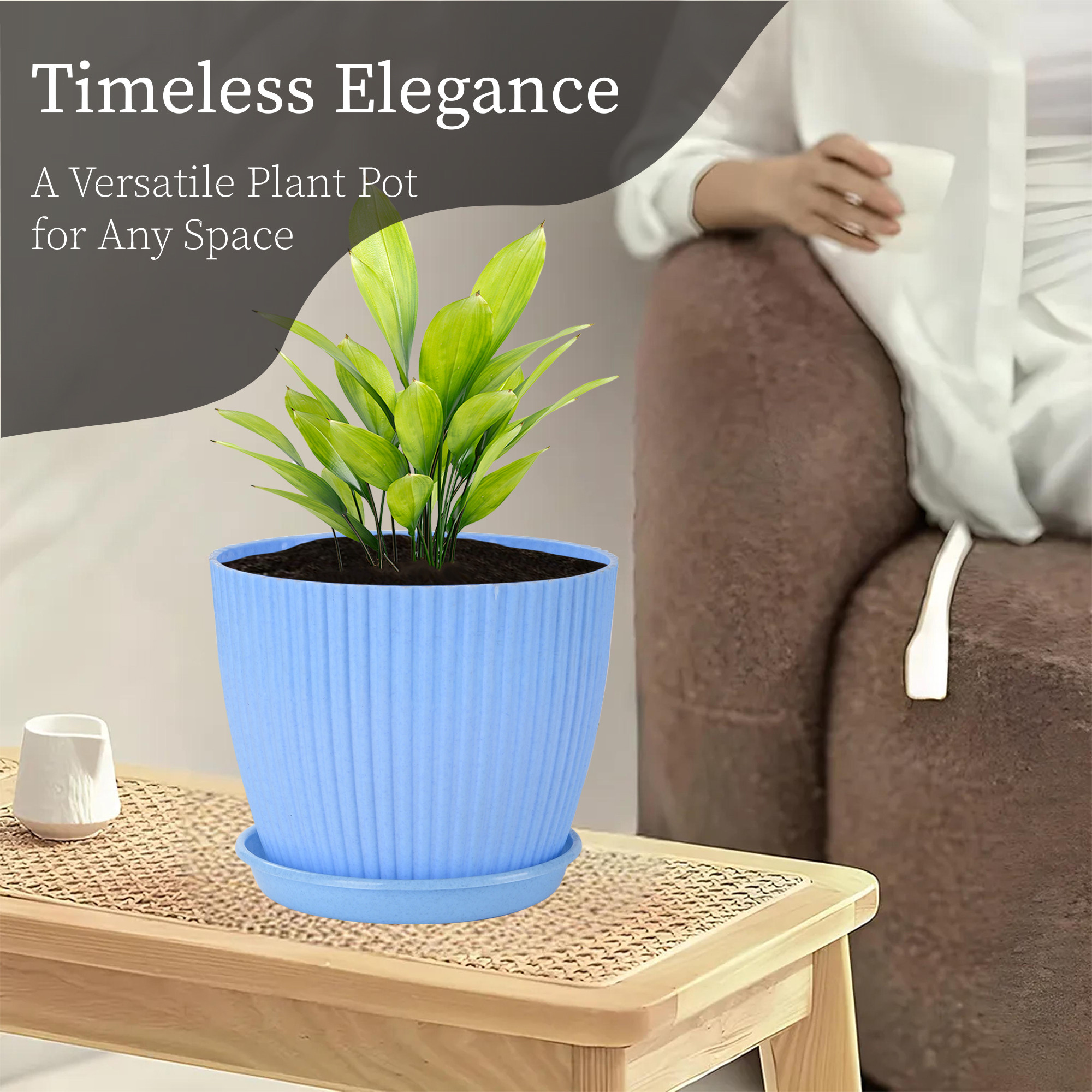 Kuber Industries 9 Inches Flower Pots for Garden with Tray  Planters for Home Decor  Gamla  Gardening Pots for Balcony  Indoor  Plant Pot for Living Room Marble Mega - Blue