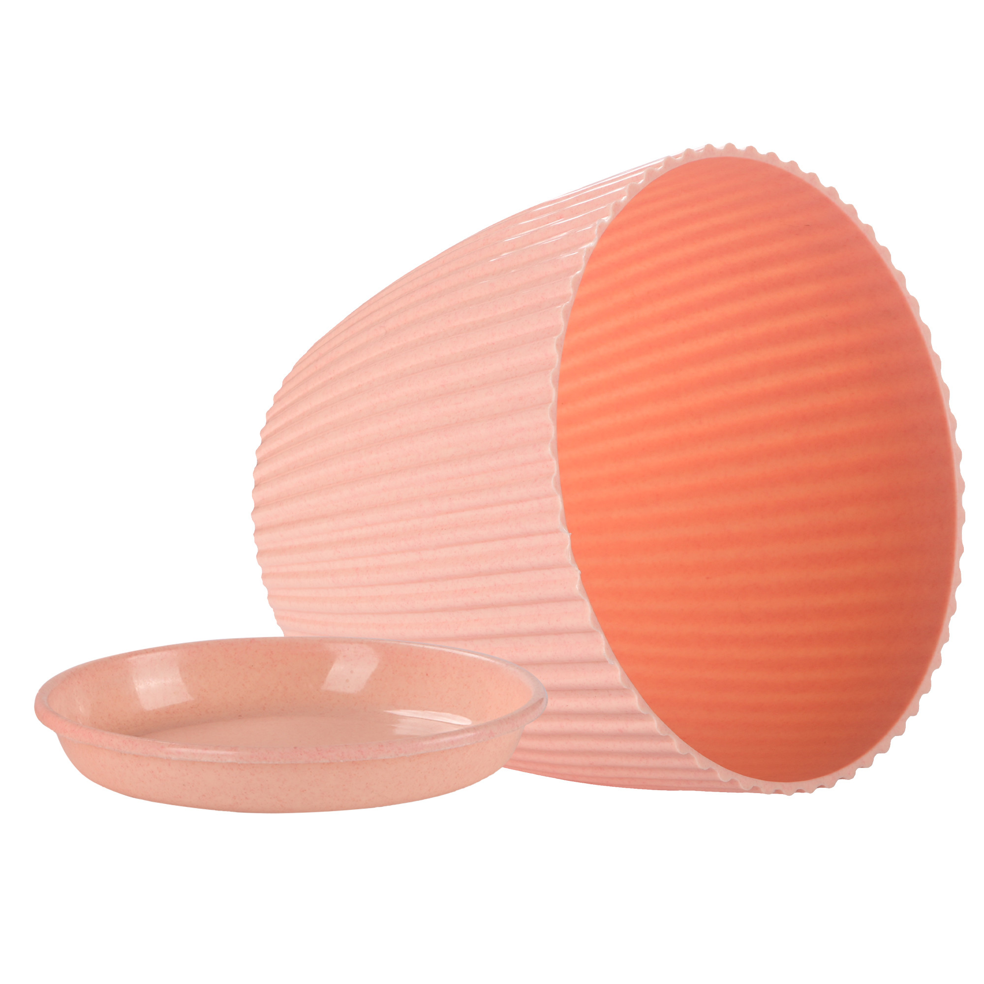 Kuber Industries 9 Inches Flower Pots for Garden with Tray  Planters for Home Decor  Gamla  Gardening Pots for Balcony  Indoor  Plant Pot for Living Room  Marble Mega - Peach