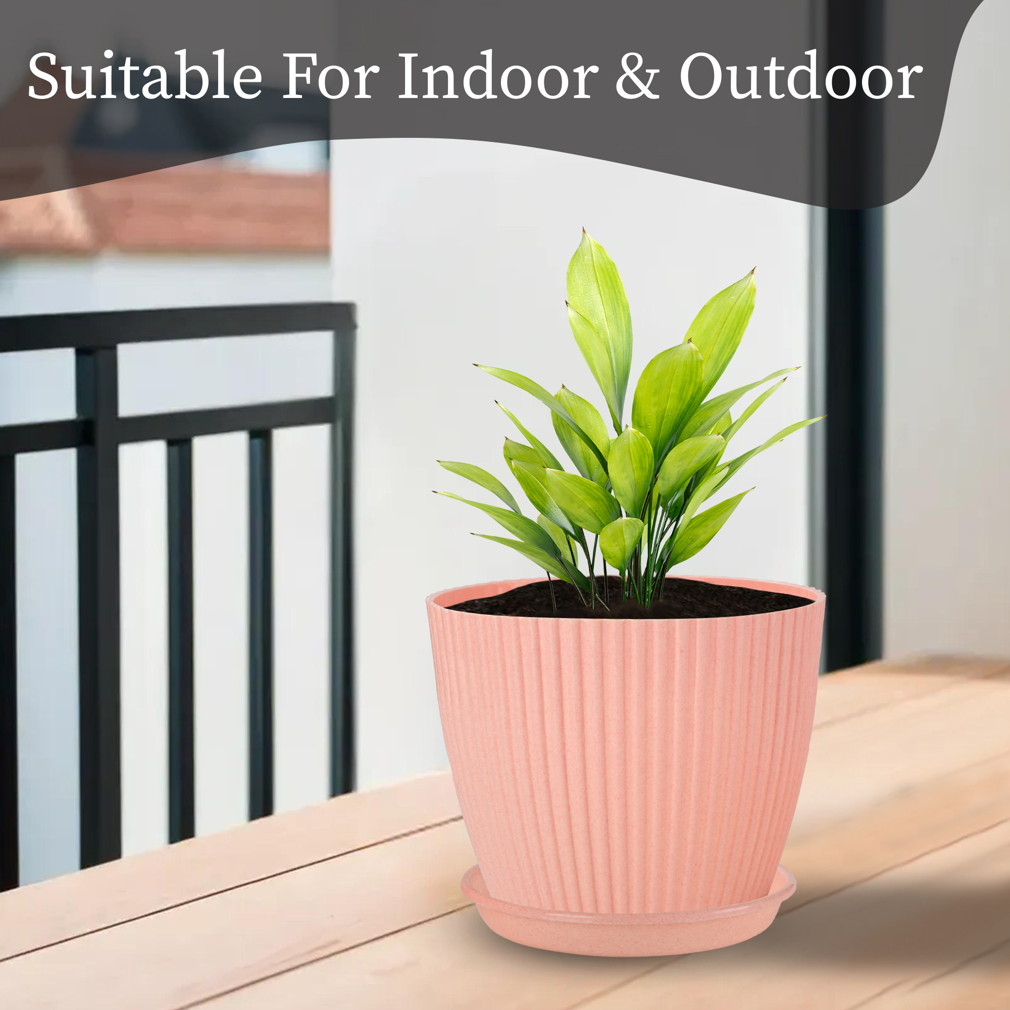 Kuber Industries 9 Inches Flower Pots for Garden with Tray  Planters for Home Decor  Gamla  Gardening Pots for Balcony  Indoor  Plant Pot for Living Room  Marble Mega - Peach