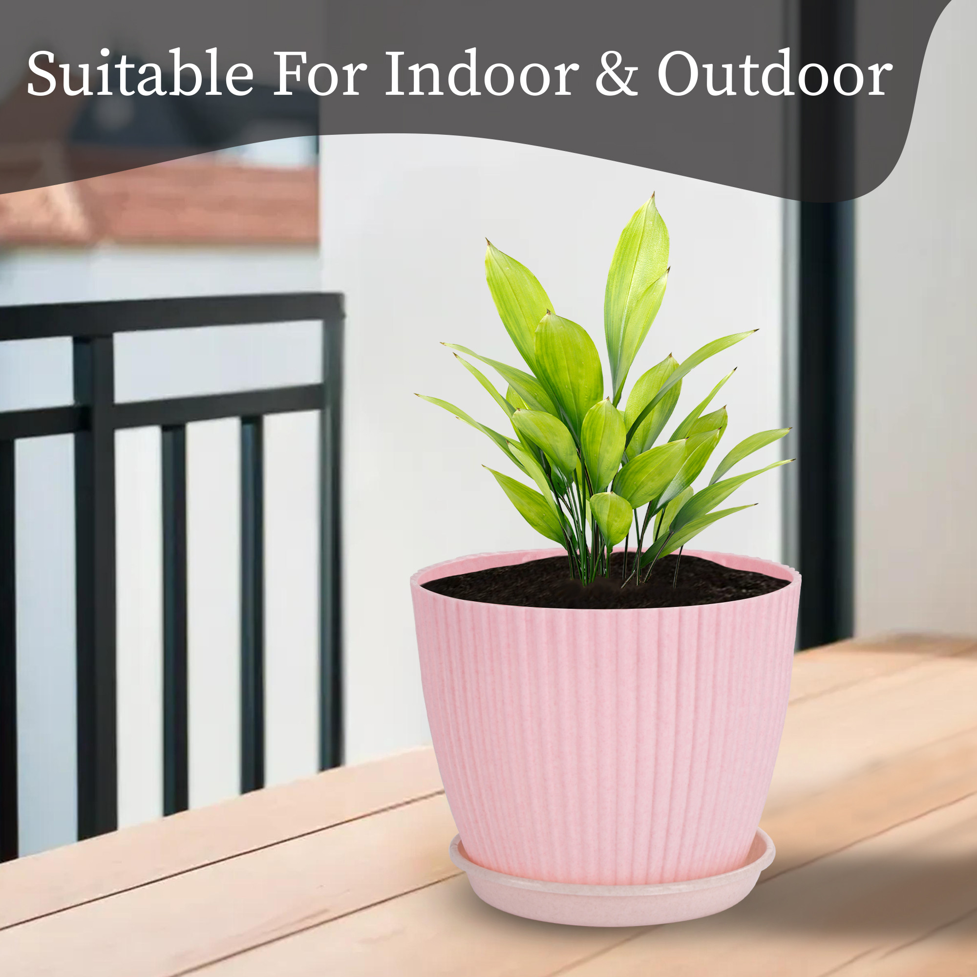 Kuber Industries 9 Inches Flower Pots for Garden with Tray  Planters for Home Decor  Gamla  Gardening Pots for Balcony  Indoor  Plant Pot for Living Room  Marble Mega - Pink