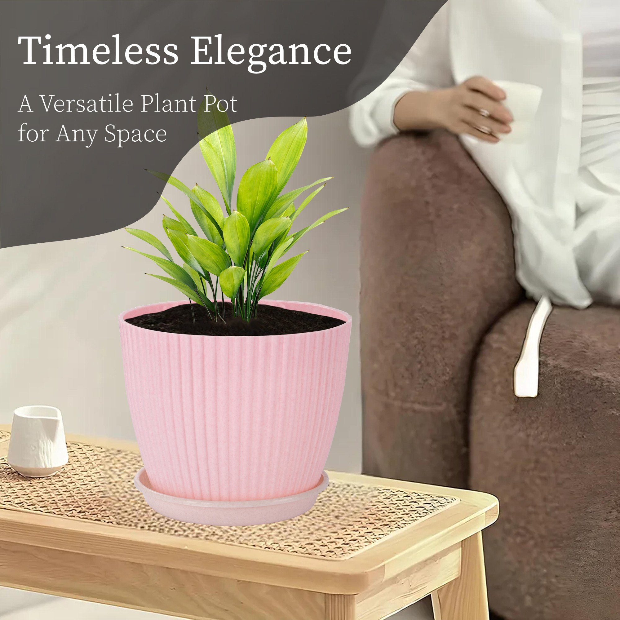 Kuber Industries 9 Inches Flower Pots for Garden with Tray  Planters for Home Decor  Gamla  Gardening Pots for Balcony  Indoor  Plant Pot for Living Room  Marble Mega - Pink