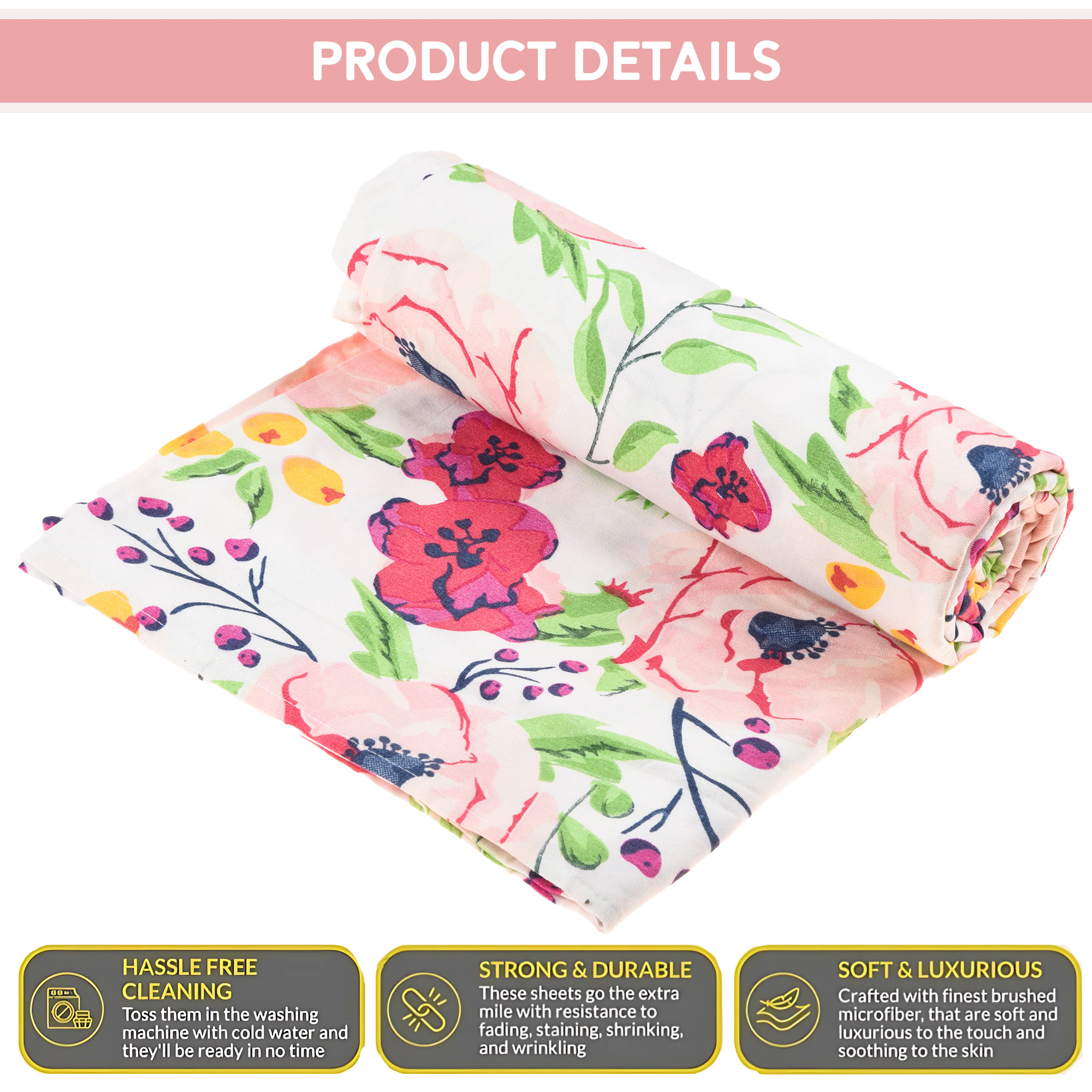Kuber Industries 90x100 Inch Cotton Bedsheets for Double Bed with 2 Pillow Covers  Easy to Wash  Maintain Double Bedsheet Cotton Fabric - for Daily Use  Flower Print -Pink  White