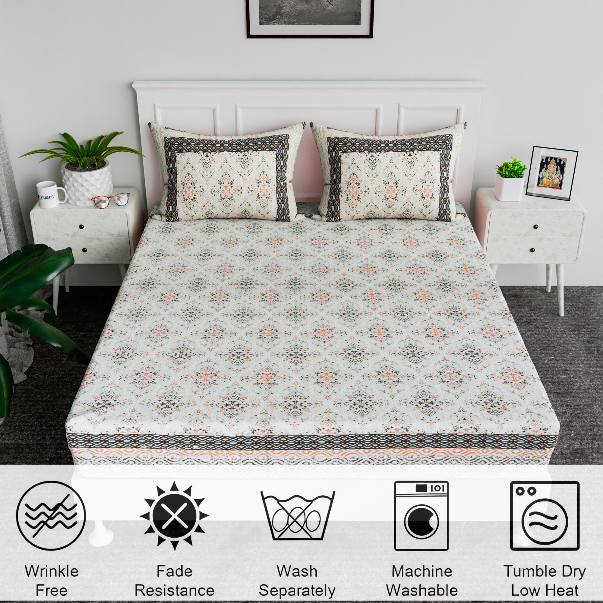 Kuber Industries 90x108 Inch Cotton Bedsheets for Double Bed with 2 Pillow Covers  Easy to Wash  Maintain Double Bedsheet Cotton Fabric - for Daily Use  Dezier Carpet Print -Green