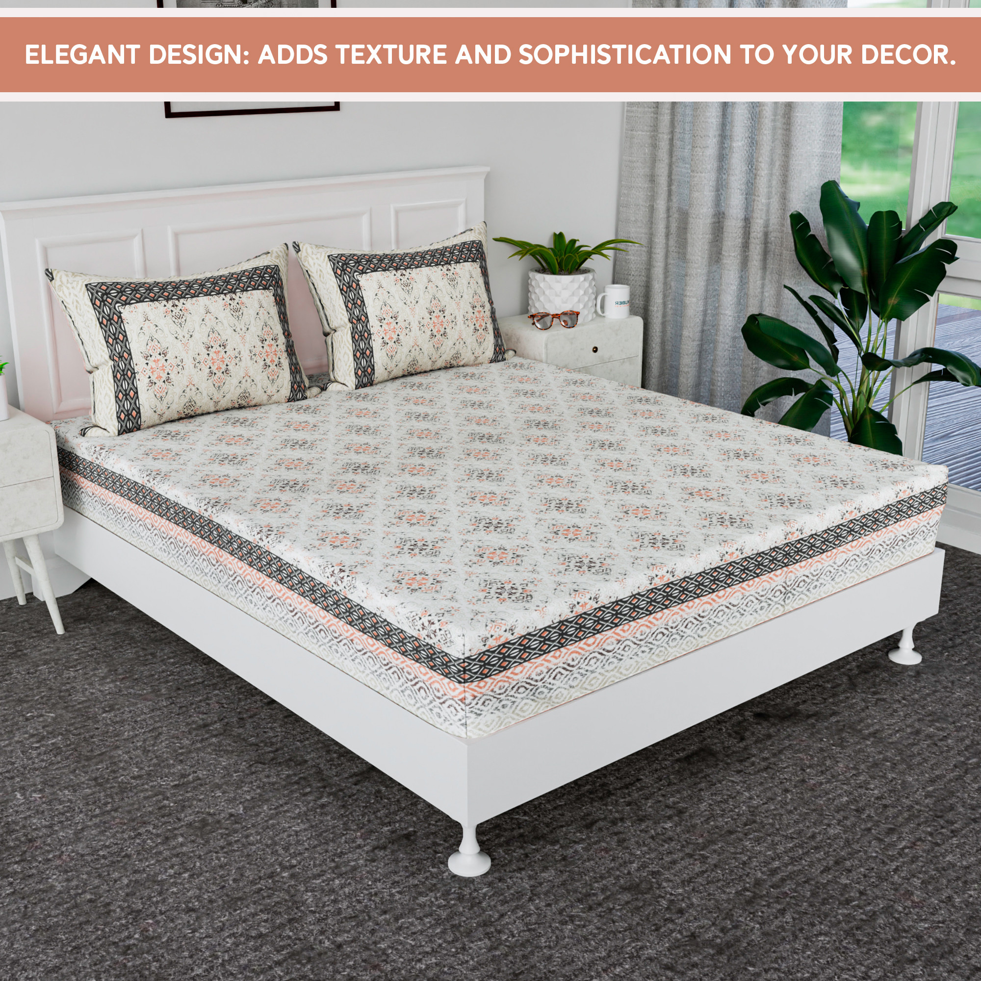 Kuber Industries 90x108 Inch Cotton Bedsheets for Double Bed with 2 Pillow Covers  Easy to Wash  Maintain Double Bedsheet Cotton Fabric - for Daily Use  Dezier Carpet Print -Green