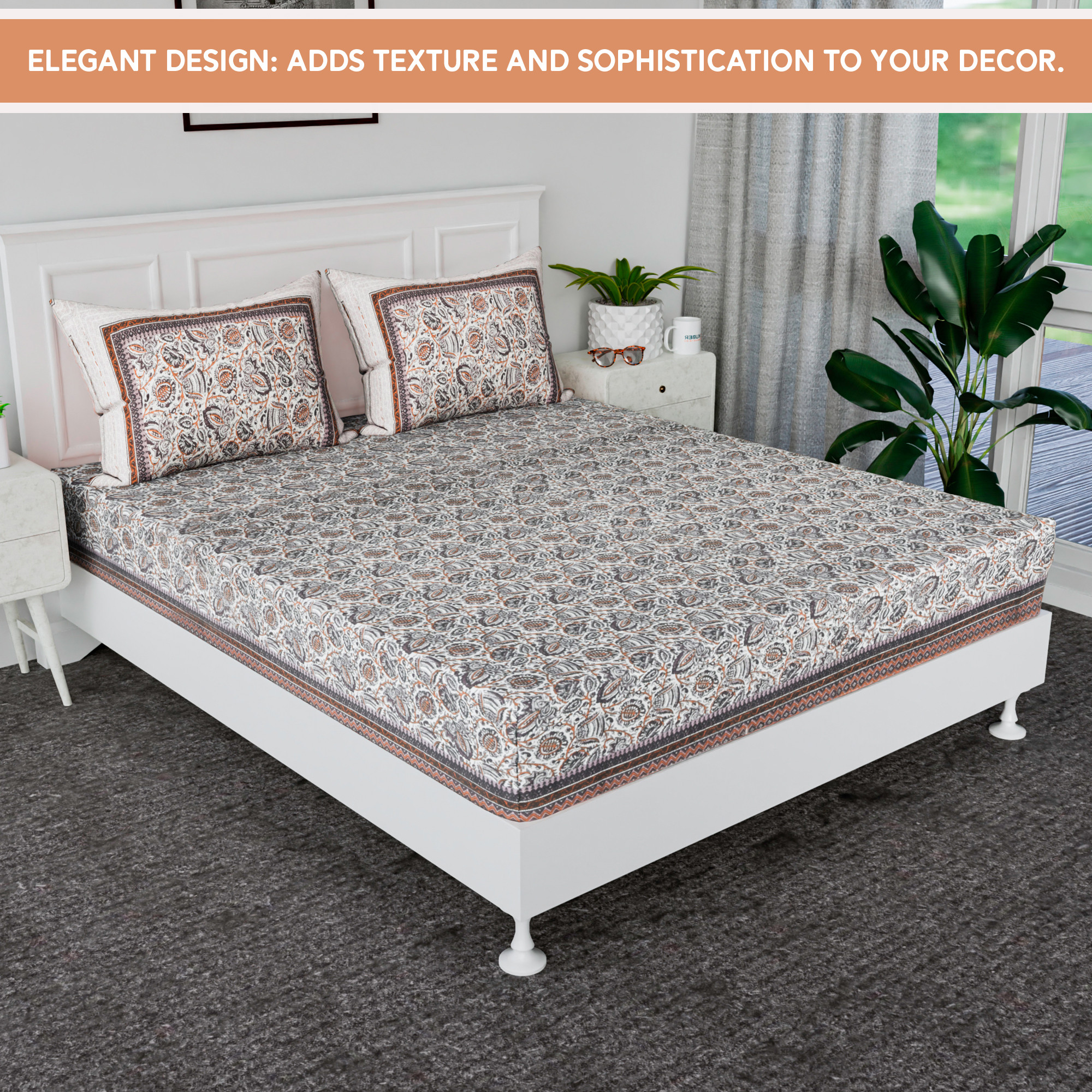 Kuber Industries 90x108 Inch Cotton Bedsheets for Double Bed with 2 Pillow Covers  Easy to Wash  Maintain Double Bedsheet Cotton Fabric - for Daily Use  Dezier Bell Print -Purple