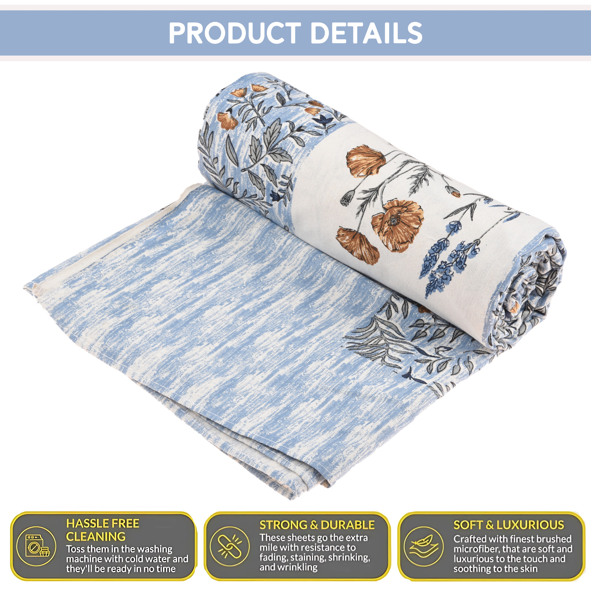 Kuber Industries 90x108 Inch Cotton Bedsheets for Double Bed with 2 Pillow Covers  Easy to Wash  Maintain Double Bedsheet Cotton Fabric - for Daily Use  Dezier Check Flower -Blue