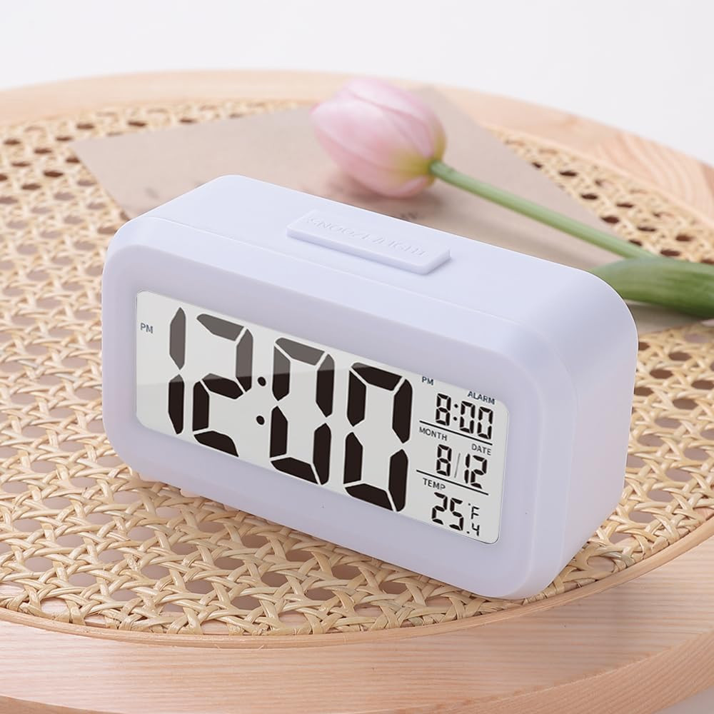 Kuber Industries ABS Battery Oprated Loud Digital Alarm Clock|Desk, Table Clock|Alarm Clock For Heavy Sleepers (White)
