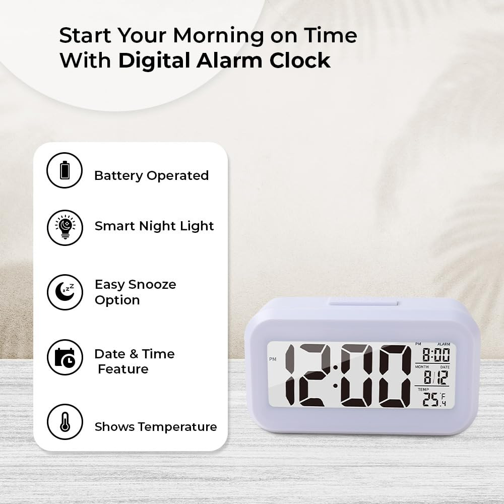 Kuber Industries ABS Battery Oprated Loud Digital Alarm Clock|Desk, Table Clock|Alarm Clock For Heavy Sleepers (White)