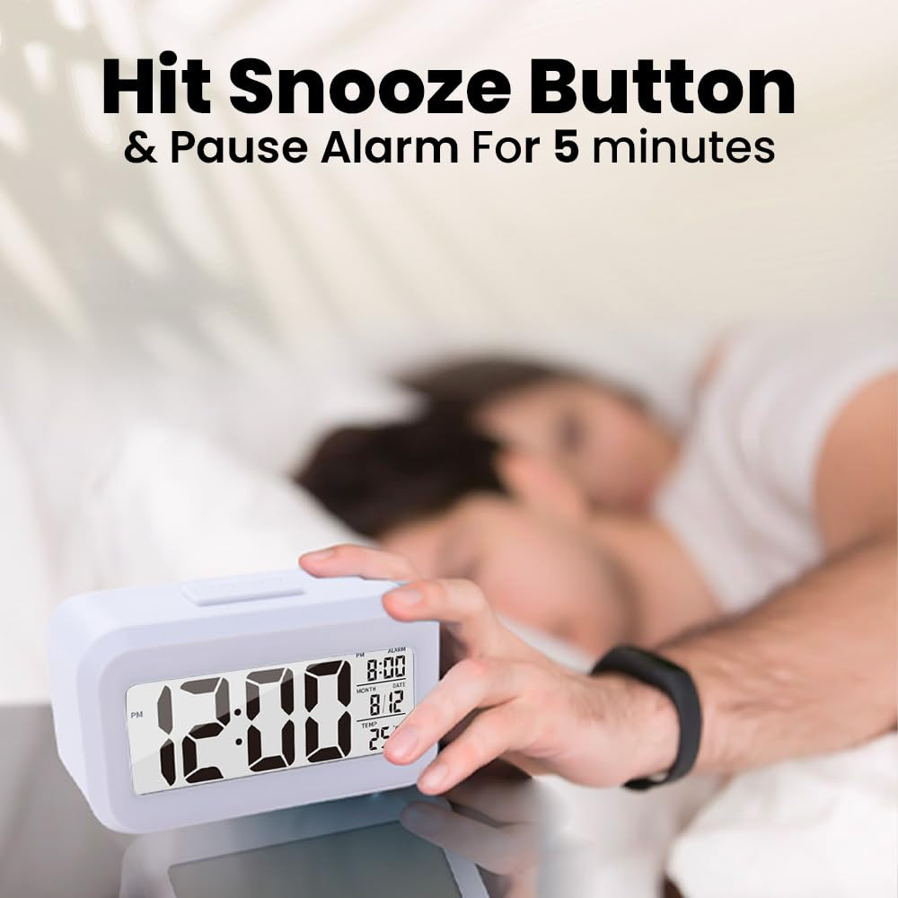Kuber Industries ABS Battery Oprated Loud Digital Alarm Clock|Desk, Table Clock|Alarm Clock For Heavy Sleepers (White)