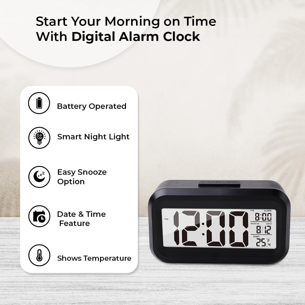 Kuber Industries ABS Battery Oprated Loud Digital Alarm Clock|Desk, Table Clock|Alarm Clock For Heavy Sleepers (Black)