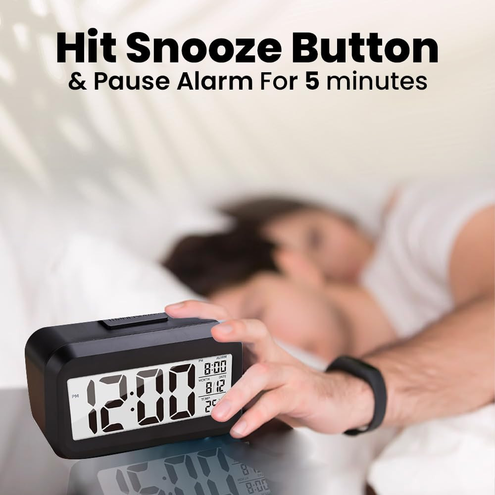 Kuber Industries ABS Battery Oprated Loud Digital Alarm Clock|Desk, Table Clock|Alarm Clock For Heavy Sleepers (Black)