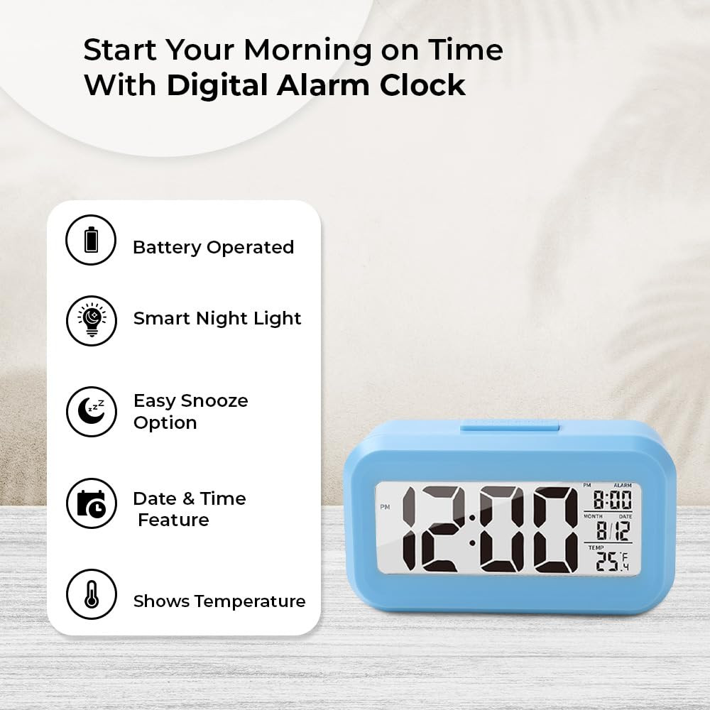 Kuber Industries ABS Battery Oprated Loud Digital Alarm Clock|Desk, Table Clock|Alarm Clock For Heavy Sleepers (Blue)