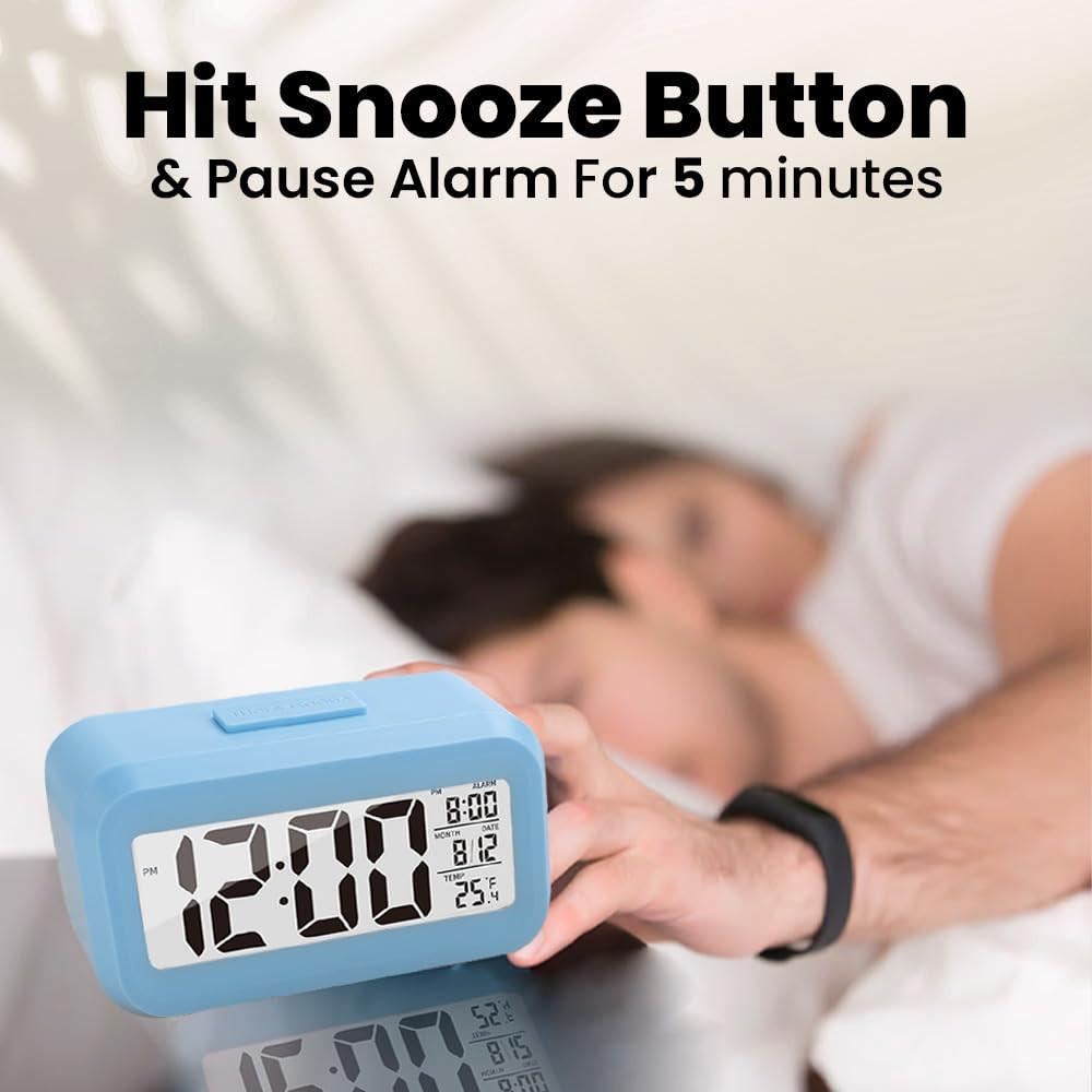 Kuber Industries ABS Battery Oprated Loud Digital Alarm Clock|Desk, Table Clock|Alarm Clock For Heavy Sleepers (Blue)