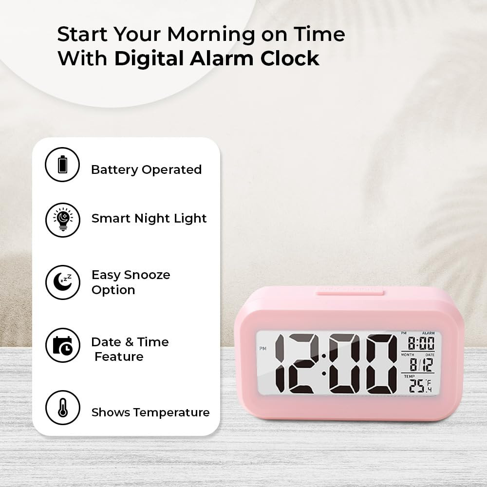 Kuber Industries ABS Battery Oprated Loud Digital Alarm Clock|Desk, Table Clock|Alarm Clock For Heavy Sleepers (Pink)