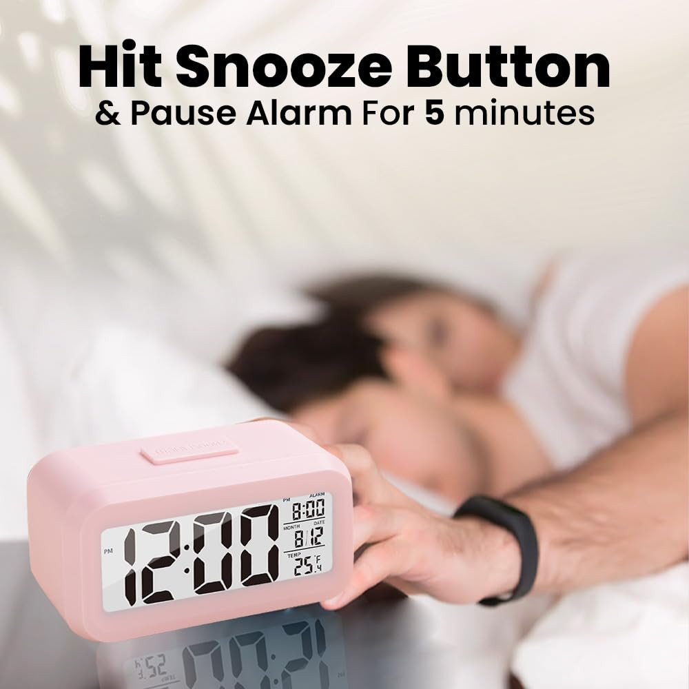 Kuber Industries ABS Battery Oprated Loud Digital Alarm Clock|Desk, Table Clock|Alarm Clock For Heavy Sleepers (Pink)