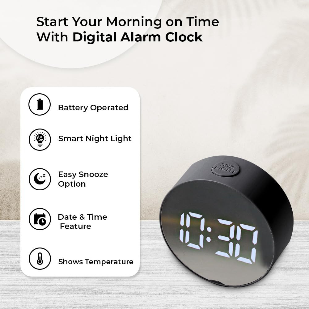 Kuber Industries ABS Battery Oprated Loud Digital Alarm Clock|Desk, Table Clock|Alarm Clock For Heavy Sleepers (Black)